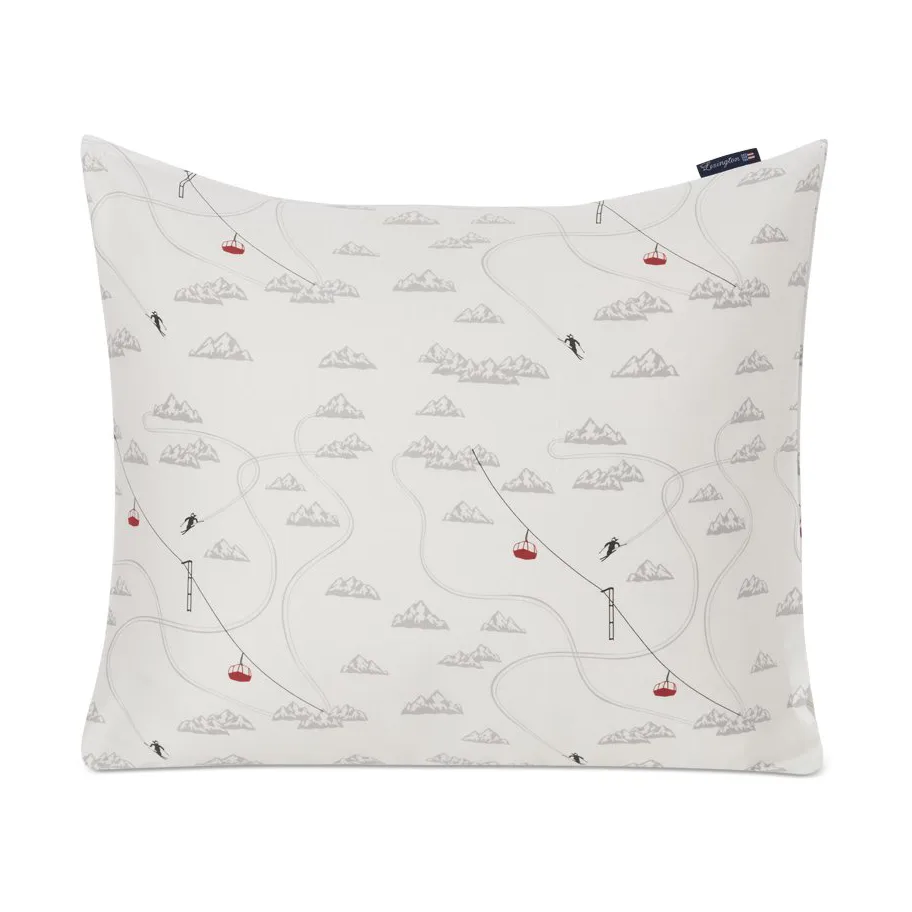 Winter Printed Cotton Sateen -tyynyliina 50 x 60 cm, White-gray-red Lexington