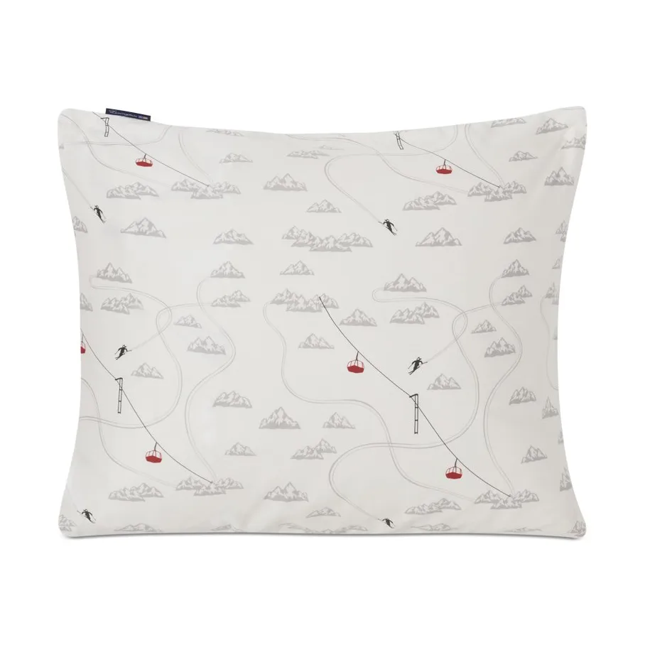 Winter Printed Cotton Sateen -tyynyliina 50 x 60 cm, White-gray-red Lexington