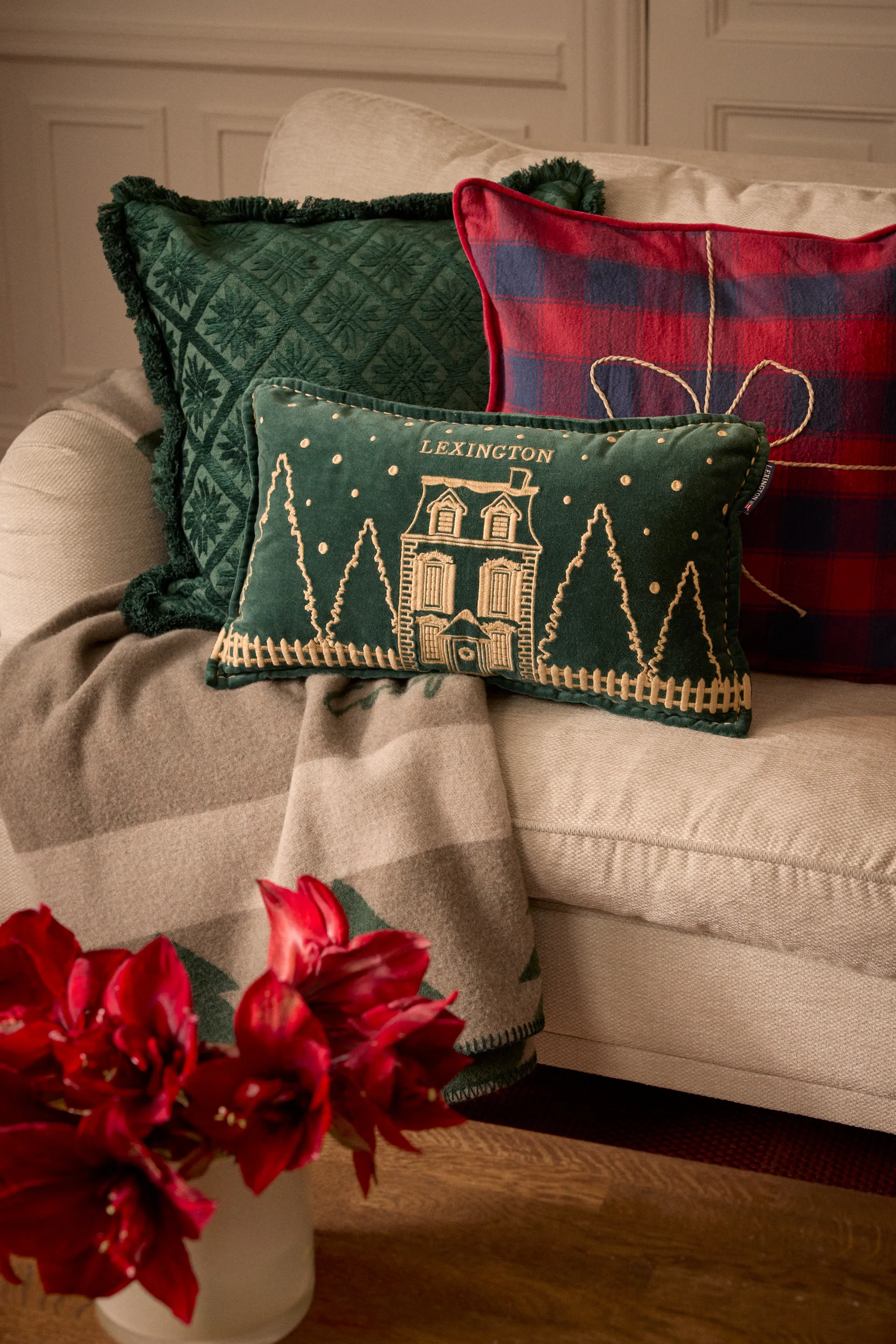 Wrapped ruudullinen eko flanellityynyliina 50x50 cm, Tummansinipunpunainen Lexington