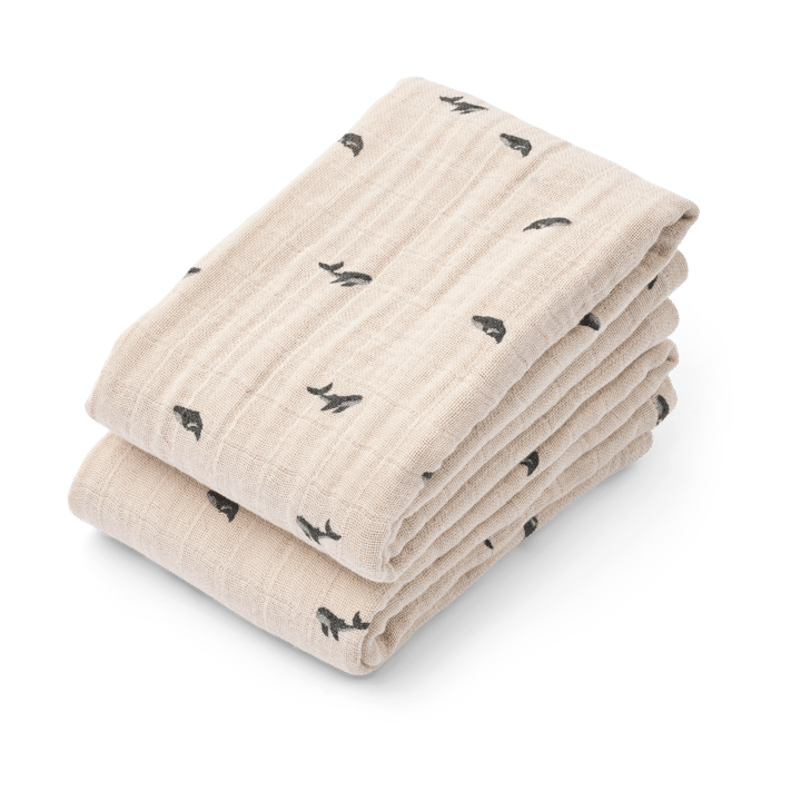 Lewis muslin froteepyyhe 2-pack 65x65 cm. - Mini whale-Sandy - Liewood