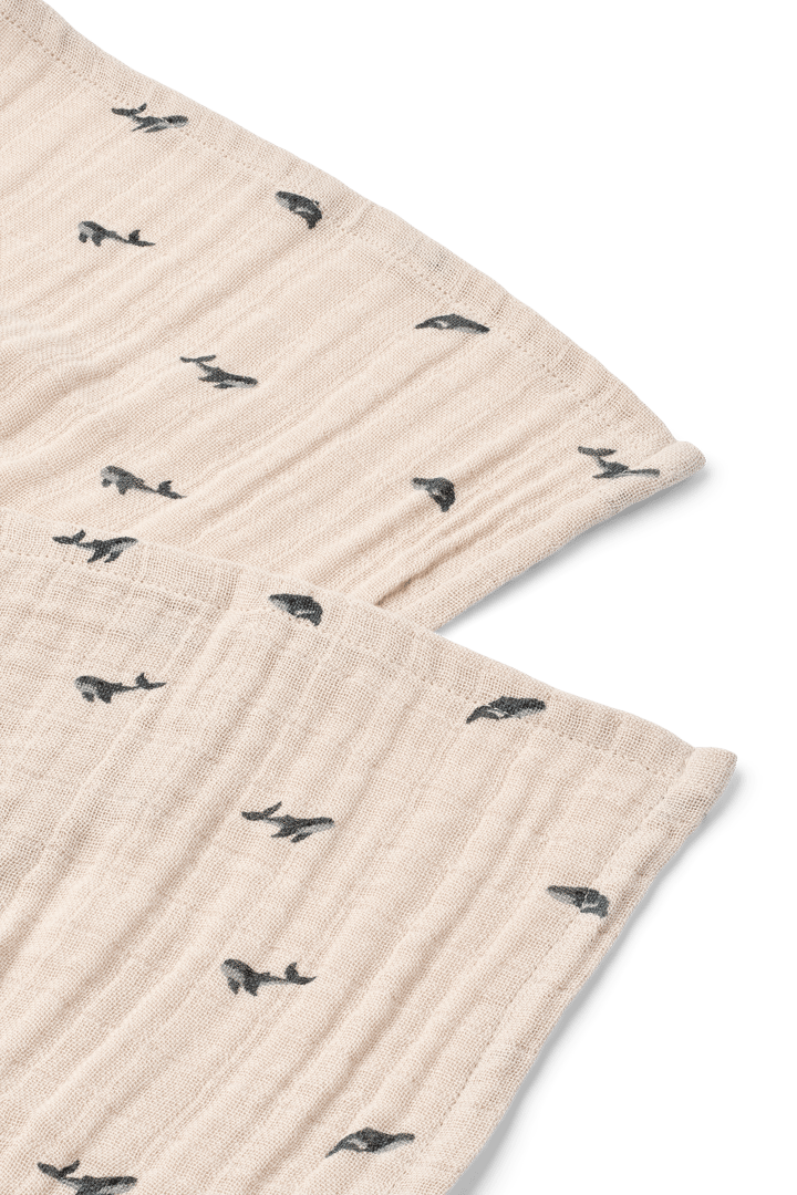 Lewis muslin froteepyyhe 2-pack 65x65 cm., Mini whale-Sandy Liewood