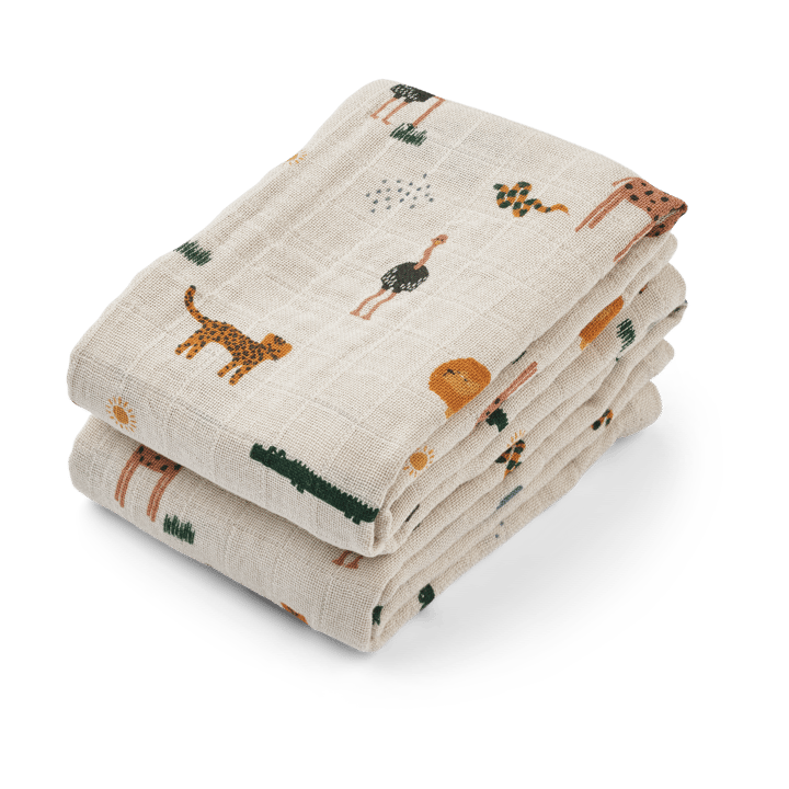 Lewis muslin froteepyyhe 2-pack 65x65 cm. - Safari sandy mix - Liewood