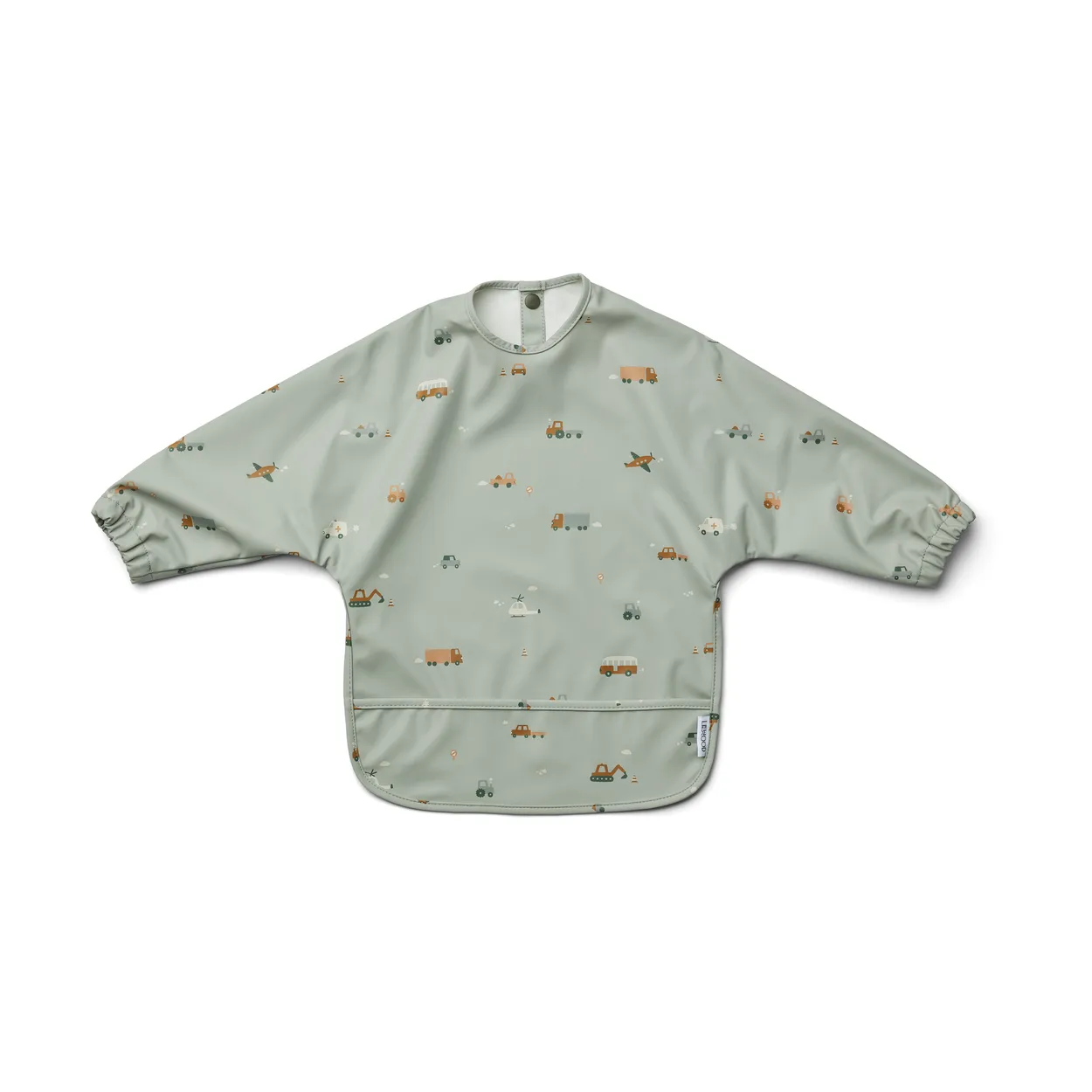 Liewood Merle ruokalappu hihalla Vehicles-dove blue mix