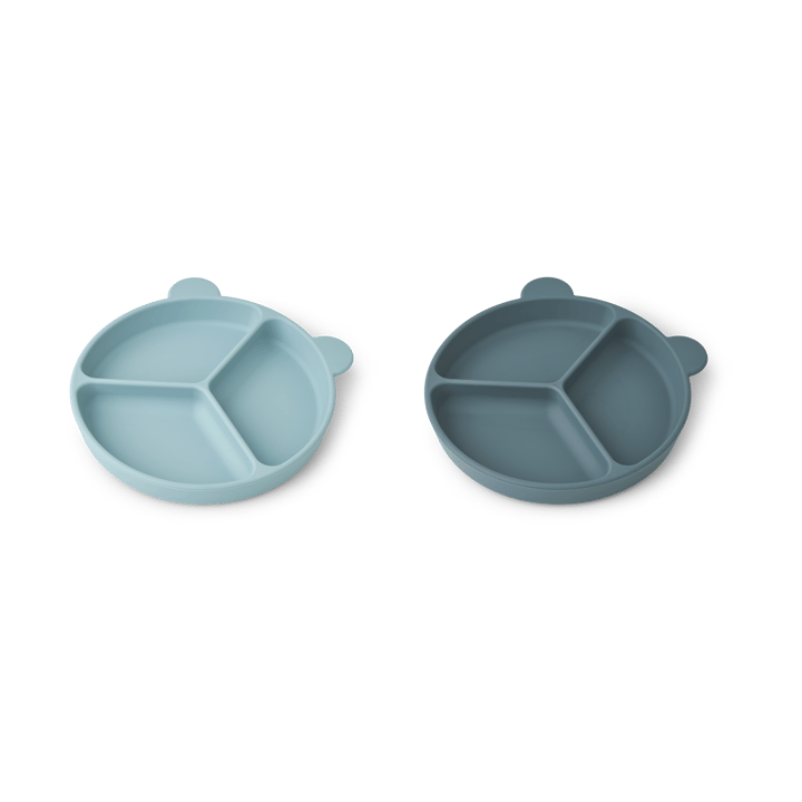 Stacy jaettu lastenlautanen 2-pack, Sea blue-Whale blue Liewood