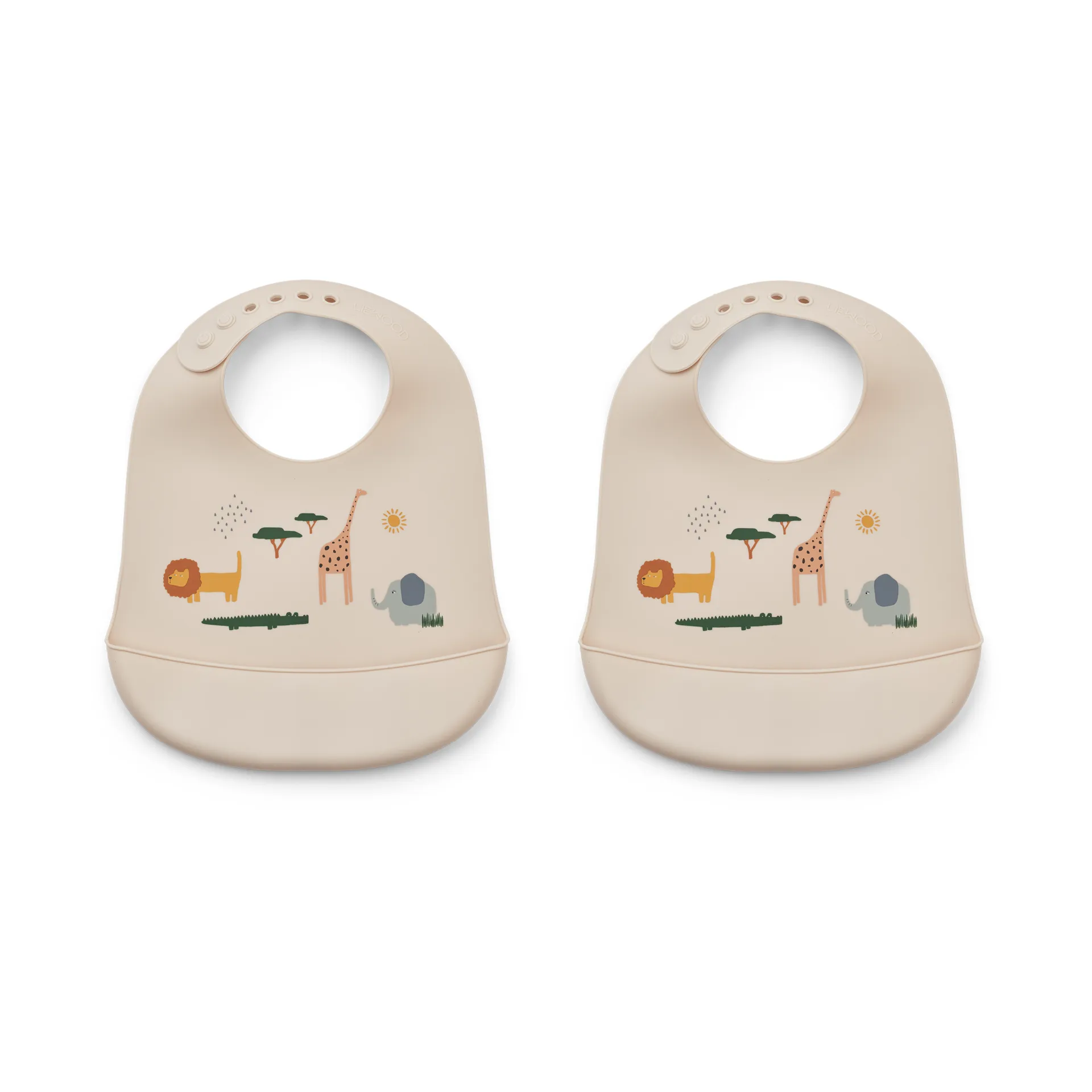 Tilda ruokalappu silikoni 2-pack, Safari sandy mix Liewood