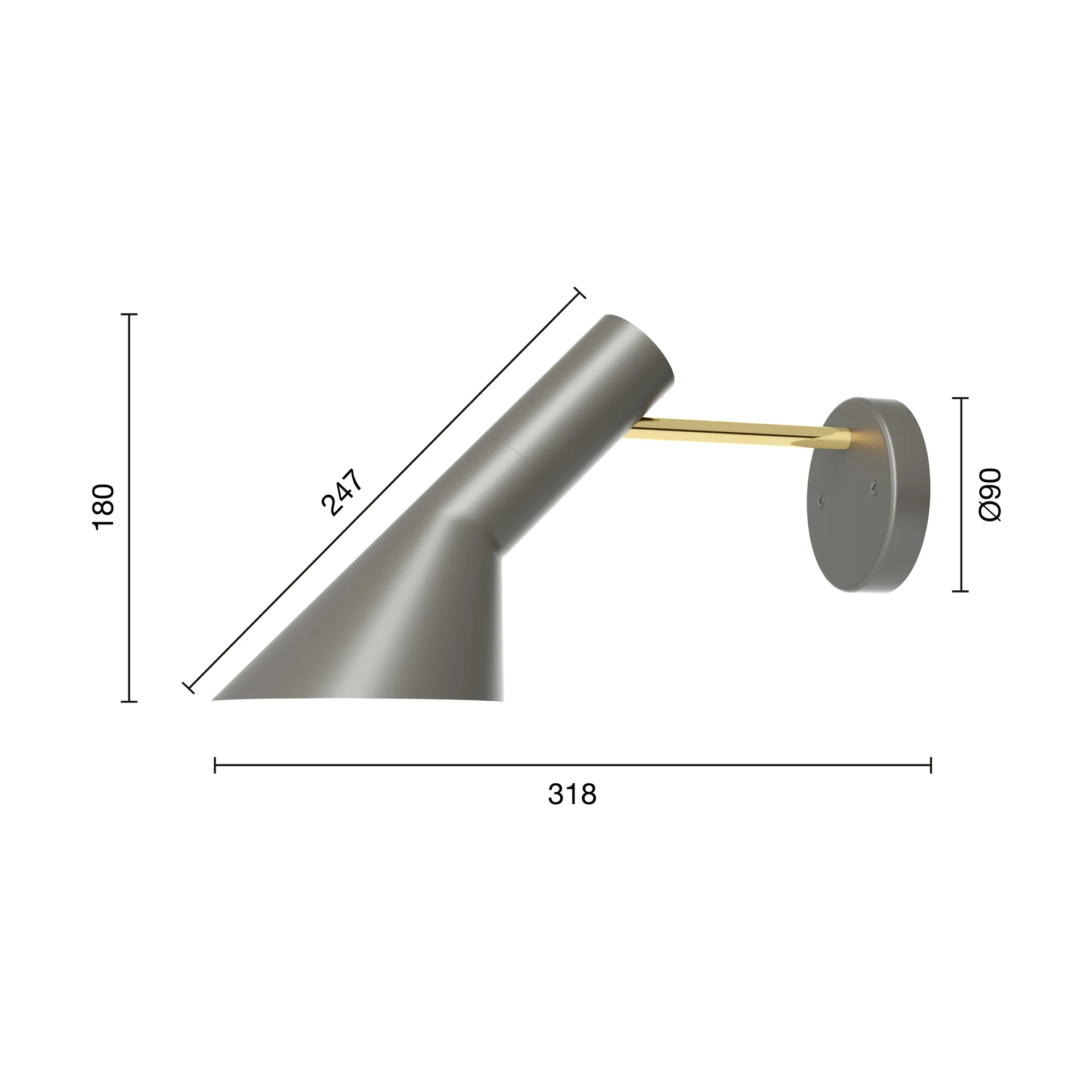AJ-seinävalaisin kiinteä asennus ilman katkaisijaa, Brass-warm grey Louis Poulsen