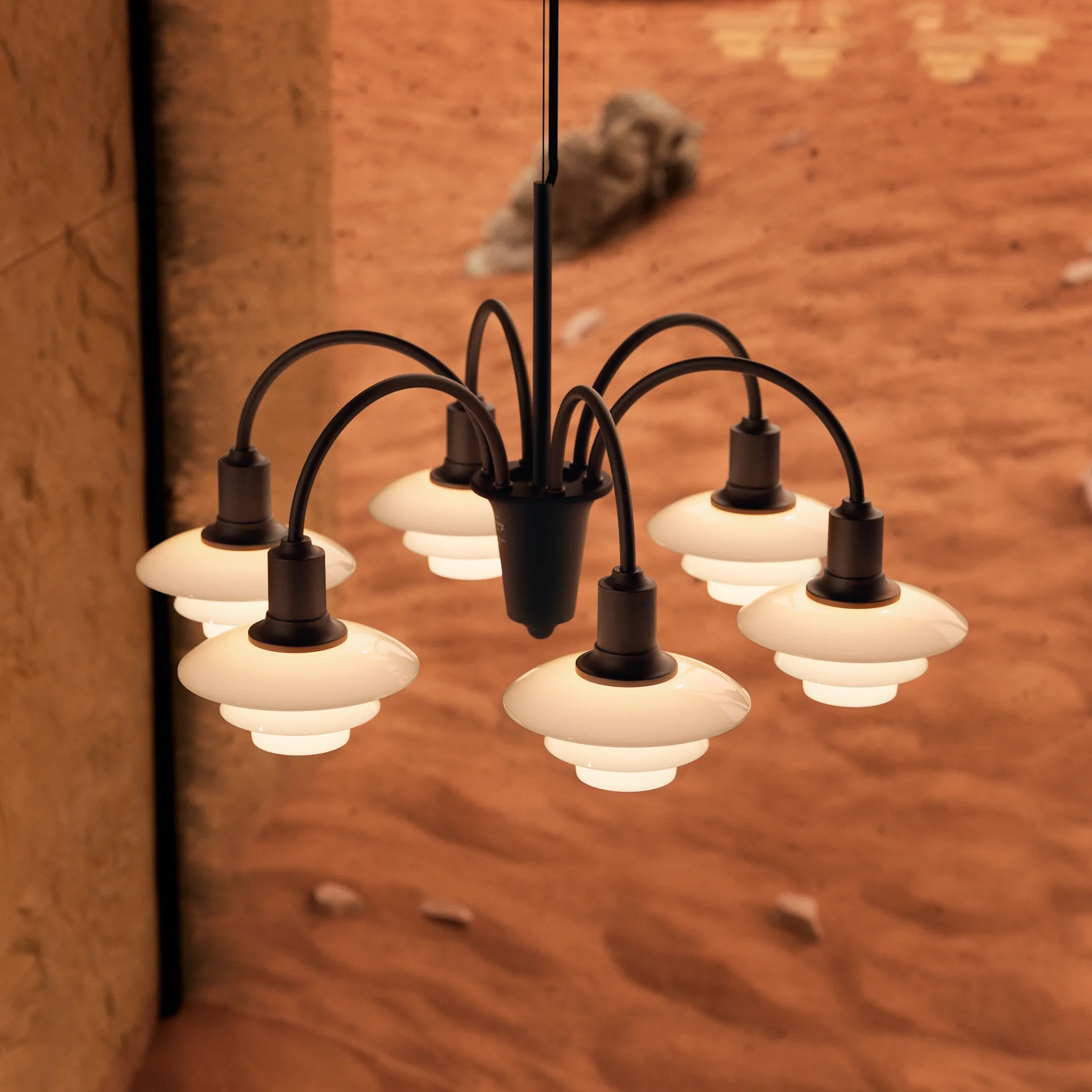 PH 1/1 Chandelier Centenary Edition kattokruunu, Brass-dusty terracotta, 6 käsivartta Louis Poulsen