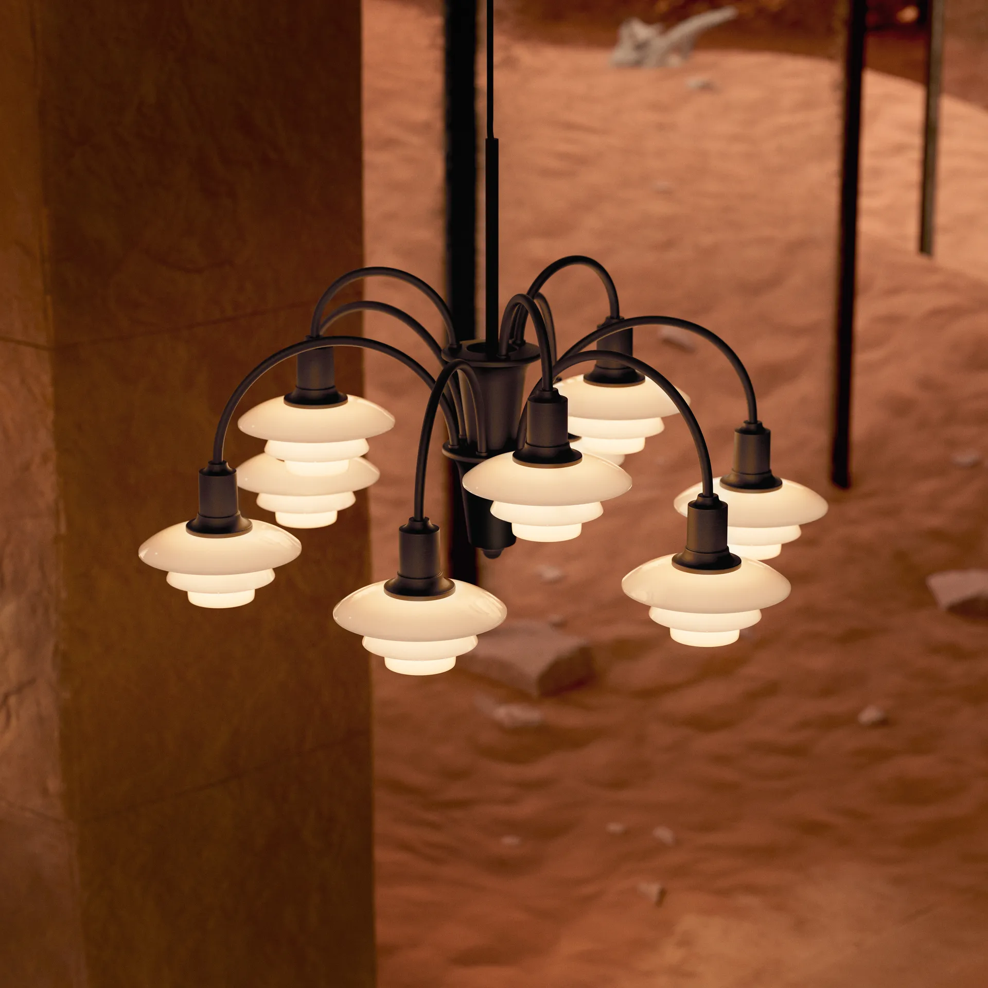 PH 1/1 Chandelier Centenary Edition kattokruunu, Brass-dusty terracotta, 9 käsivartta Louis Poulsen