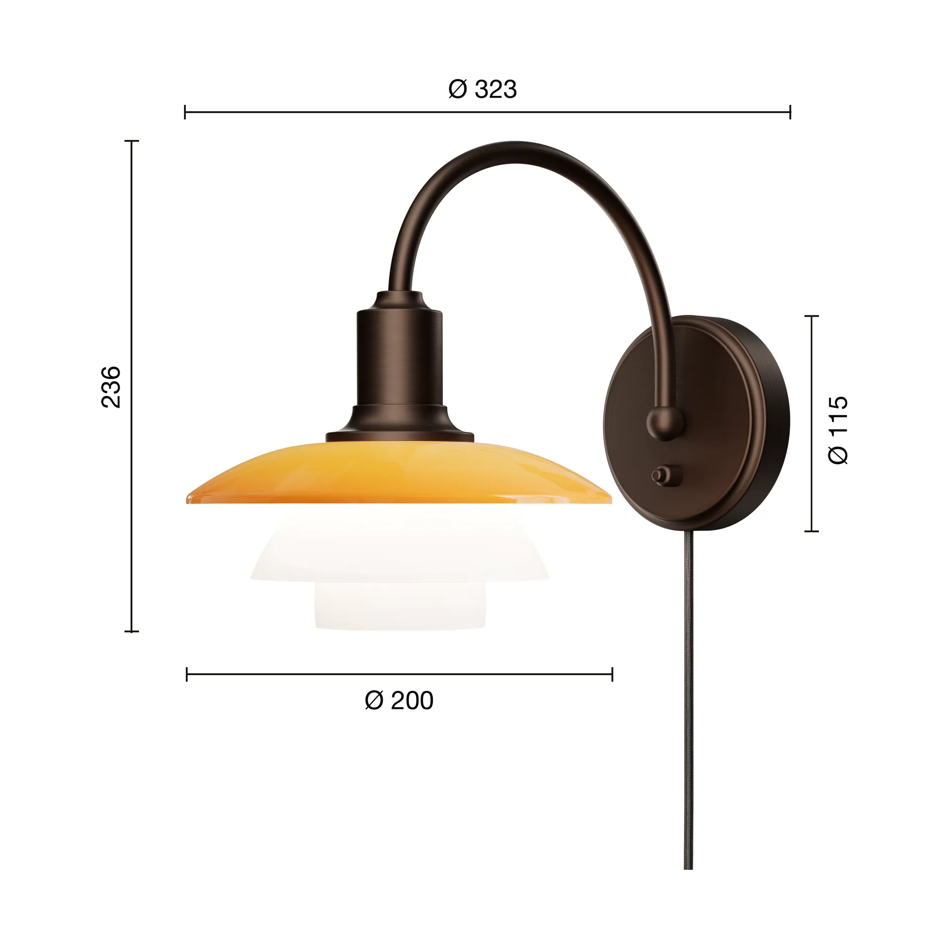 PH 2/2 Centenary Edition seinälamppu, Amber–opaalinvalkoinen, pistotulppa Louis Poulsen