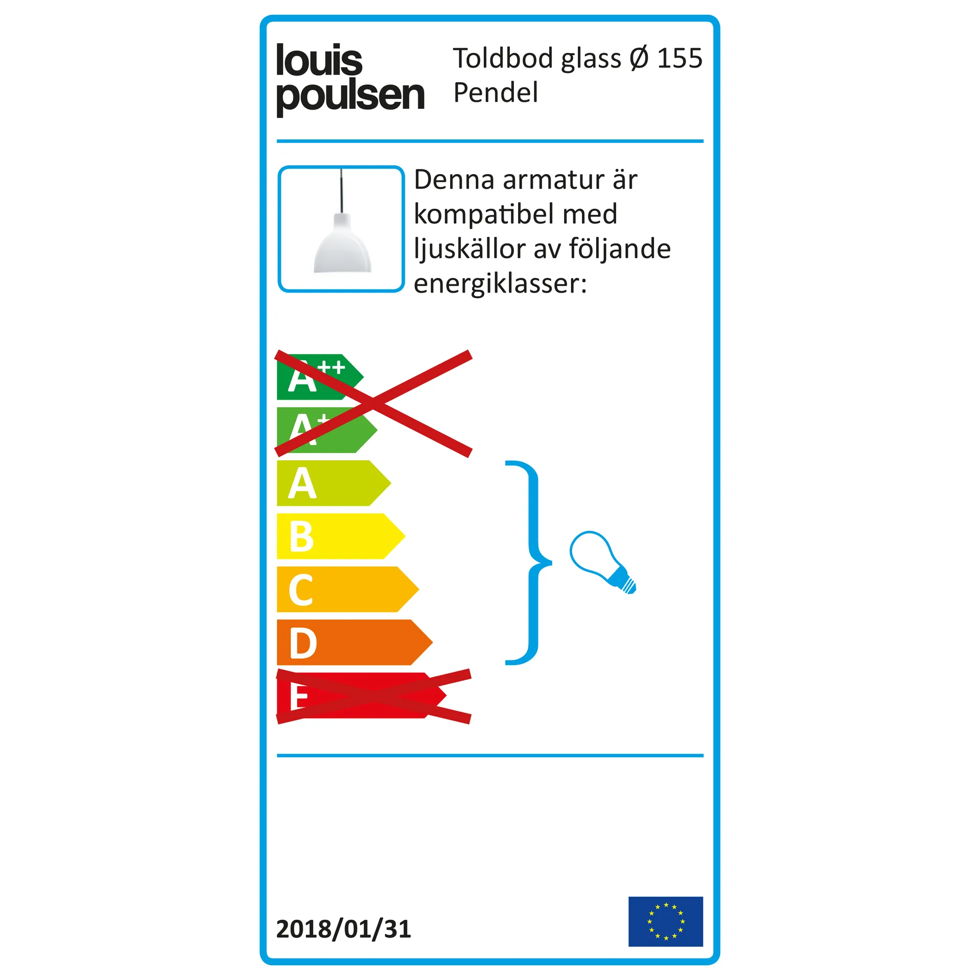 Toldbod 155 -kattolamppu, Valkoinen opaalilasi Louis Poulsen