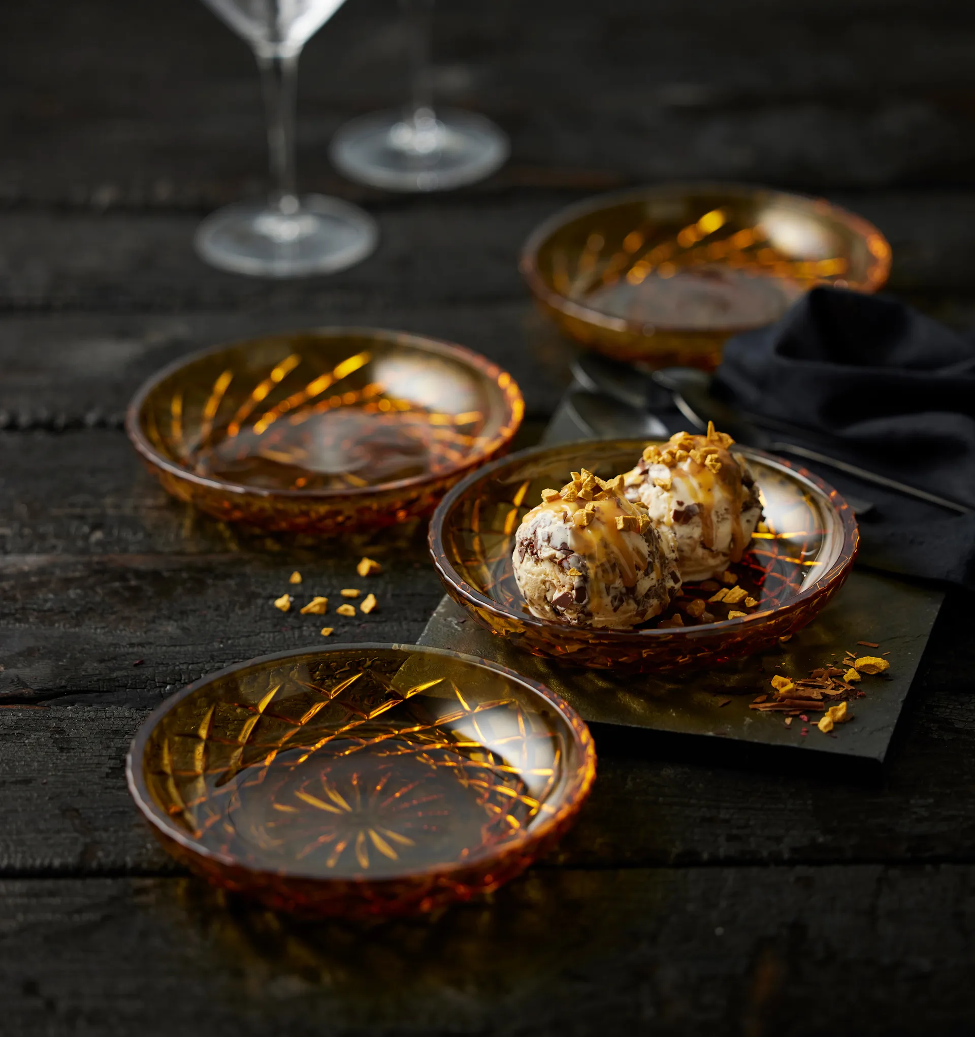 Sorrento leipälautanen Ø 16 cm 4-pakkaus, Amber Lyngby Glas