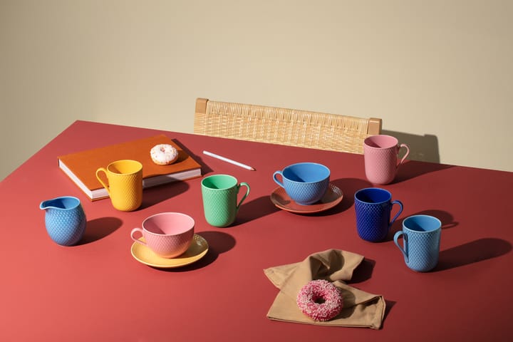 Rhombe teekuppi aluslautasella, Sininen-terrakotta Lyngby Porcelæn