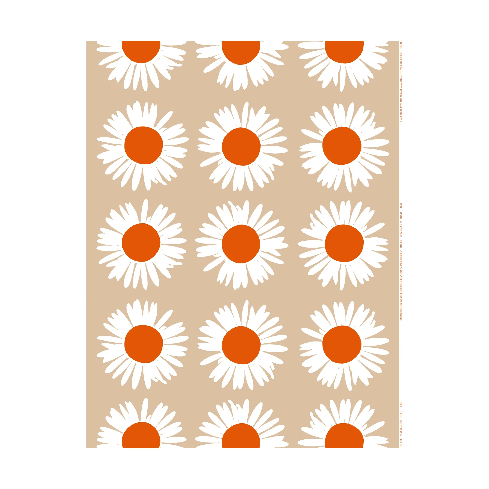 Auringonkukka kangas ulkokäyttöön, Beige-Off white-tomaatti punainen Marimekko