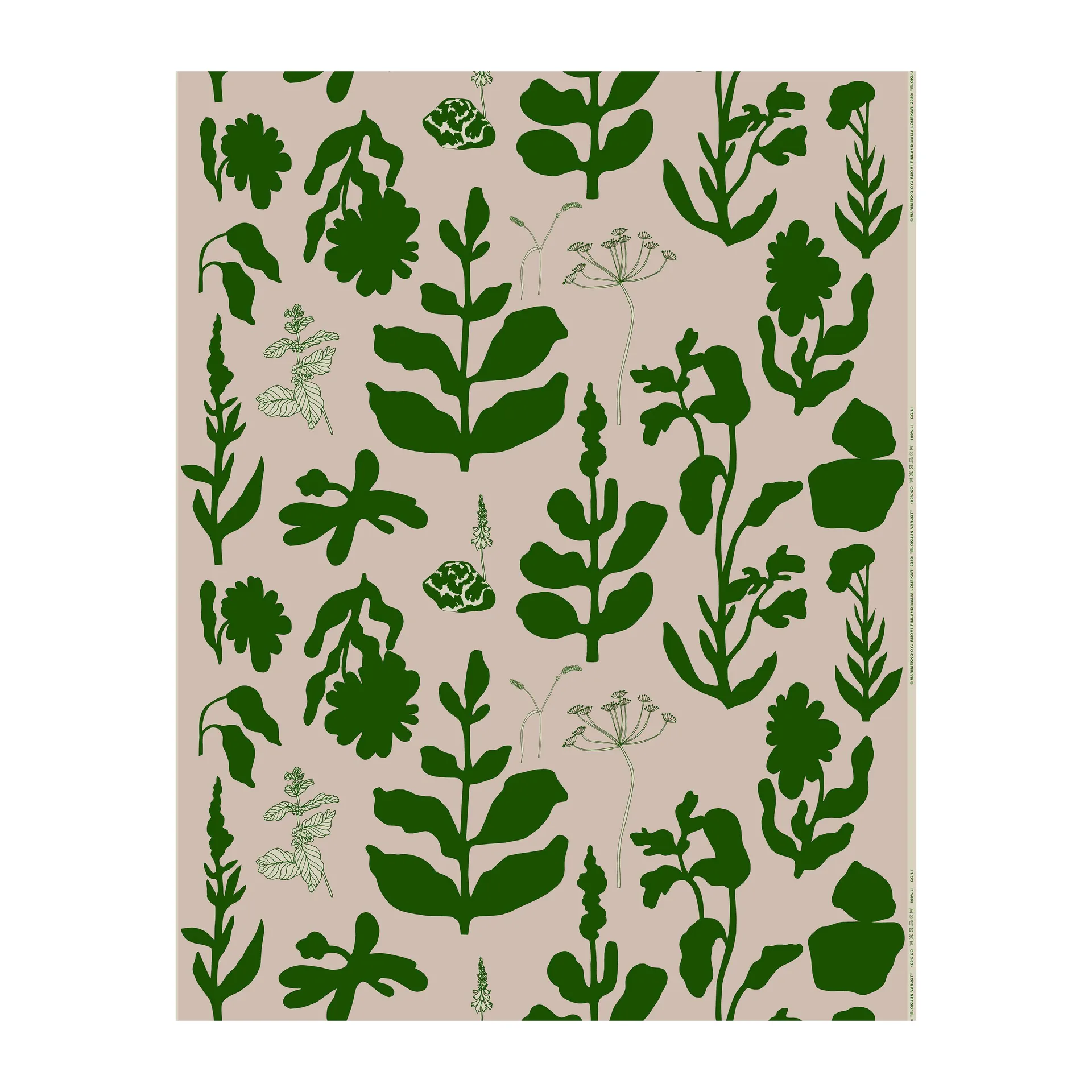 Elokuun Varjot -kangas puuvilla-pellava, Vaaleanpunainen-vihreä Marimekko