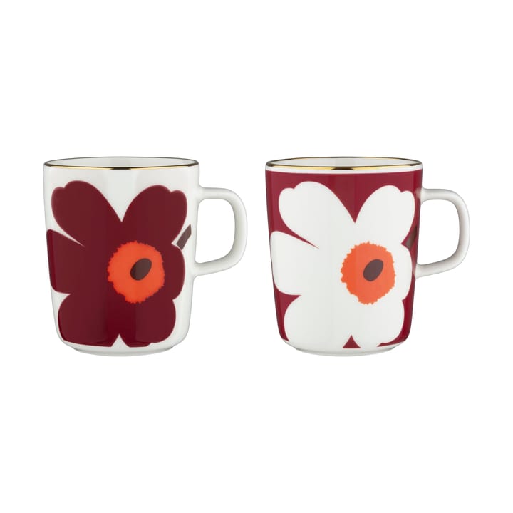 Juhla Unikko muki 25 cl 2 kpl - Valkoinen burgundi kulta - Marimekko
