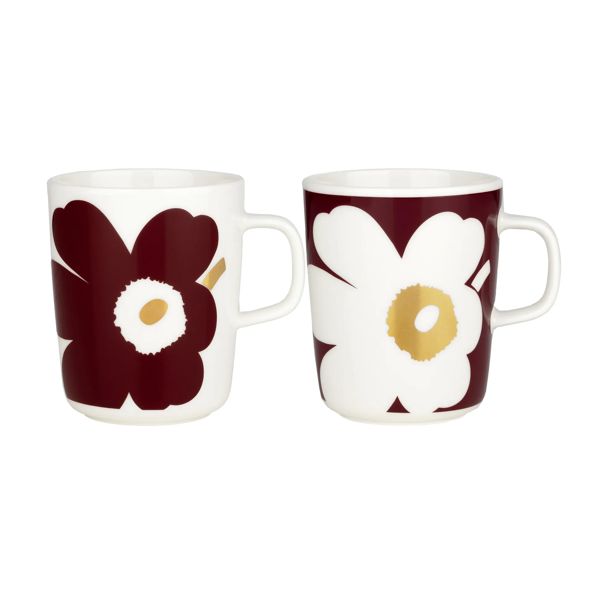 Juhla Unikko muki 25 cl 2 kpl, Valkoinen-viininpunainen-kulta Marimekko