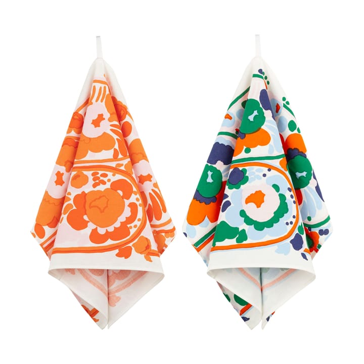 Karuselli keittiöpyyhe 43x70 cm 2 osaa - White-orange-blue-emerald - Marimekko