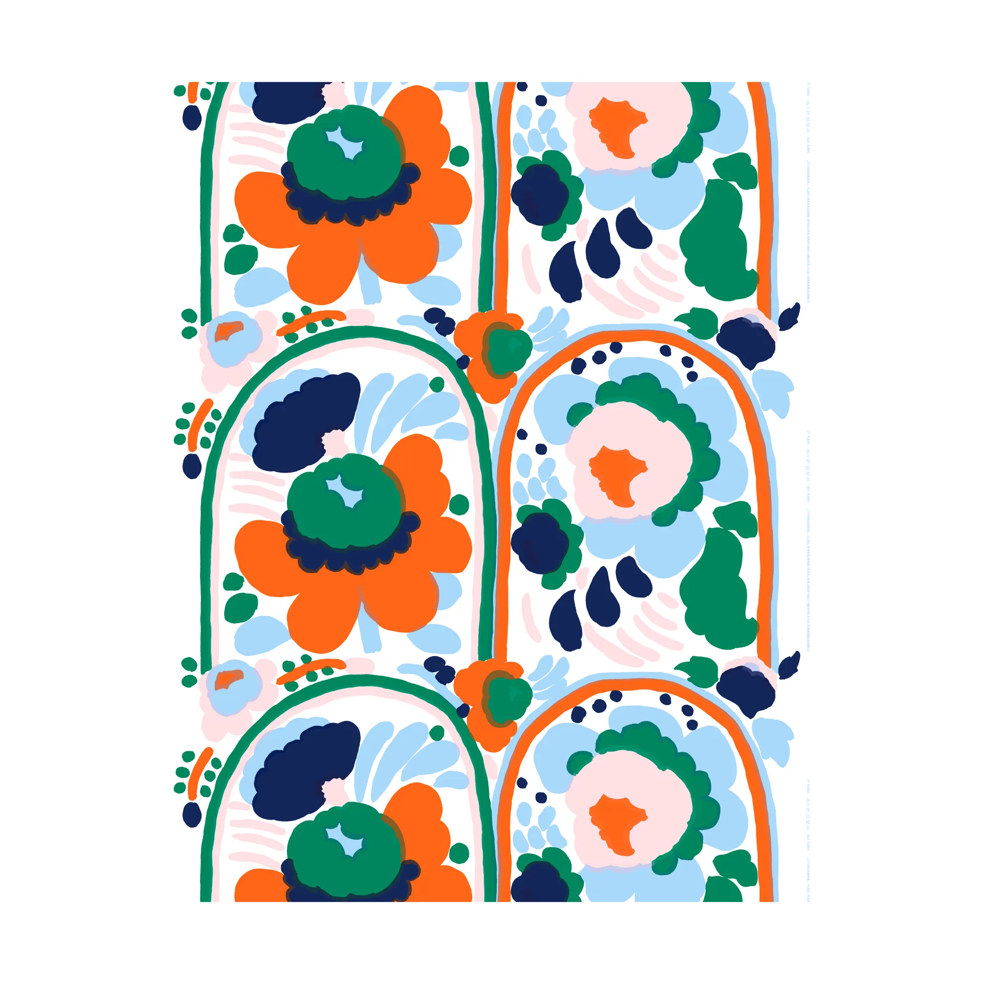 Karuselli puuvillakangas, White-orange-blue-emerald Marimekko