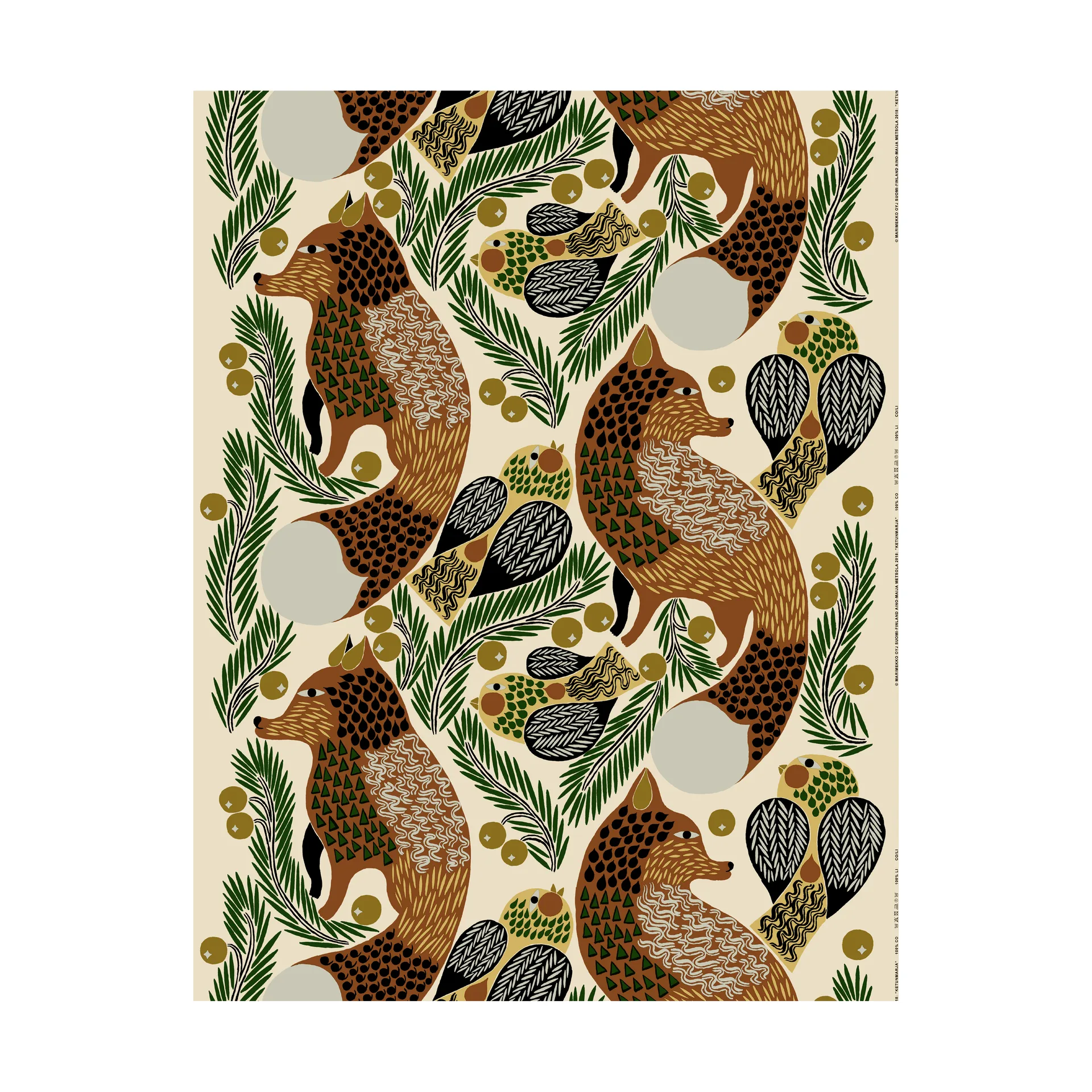 Ketunmarja kangas pellava-puuvilla, Linen-gold-brown Marimekko