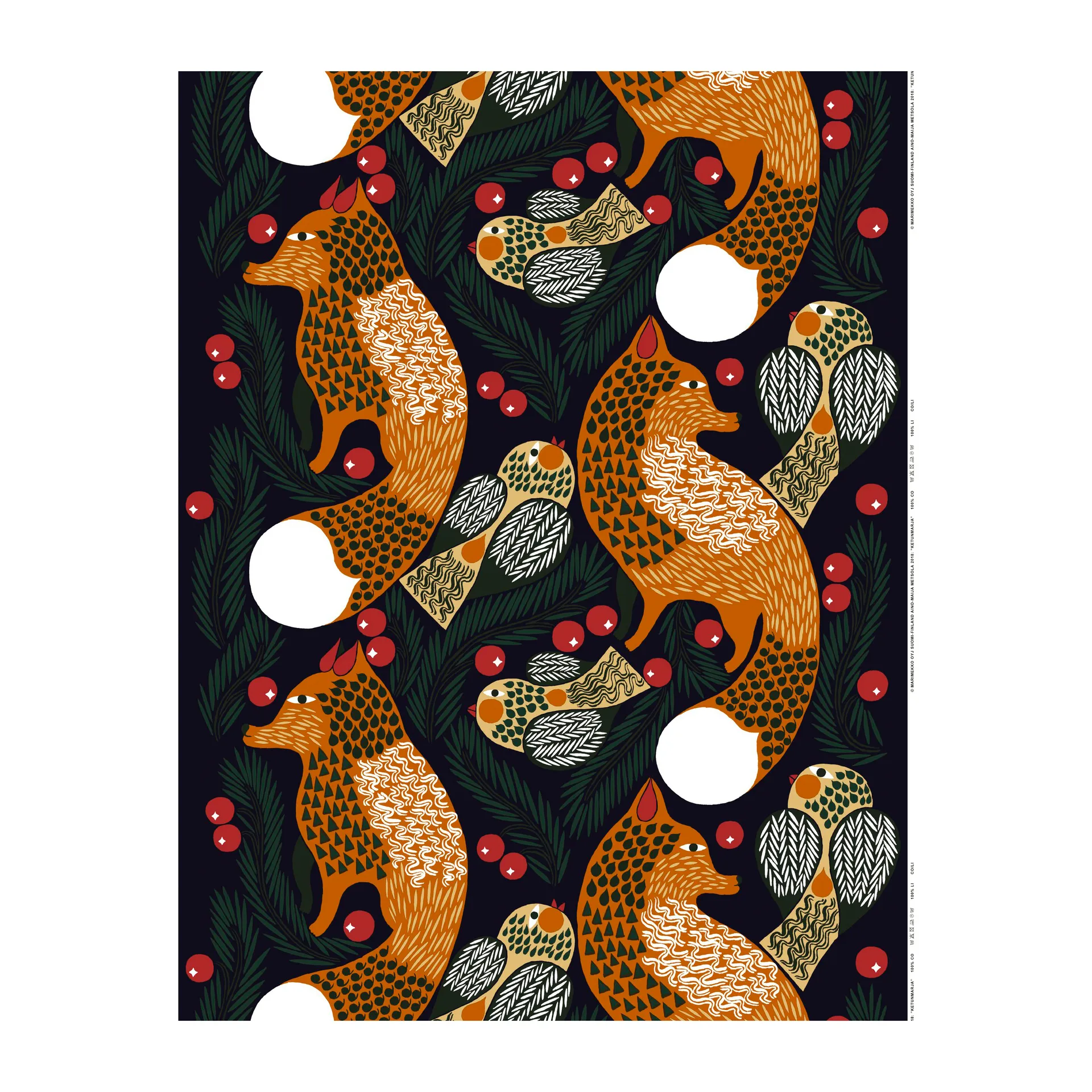 Ketunmarja vahakangas, tummansininen-ruskea-tummavihreä Marimekko