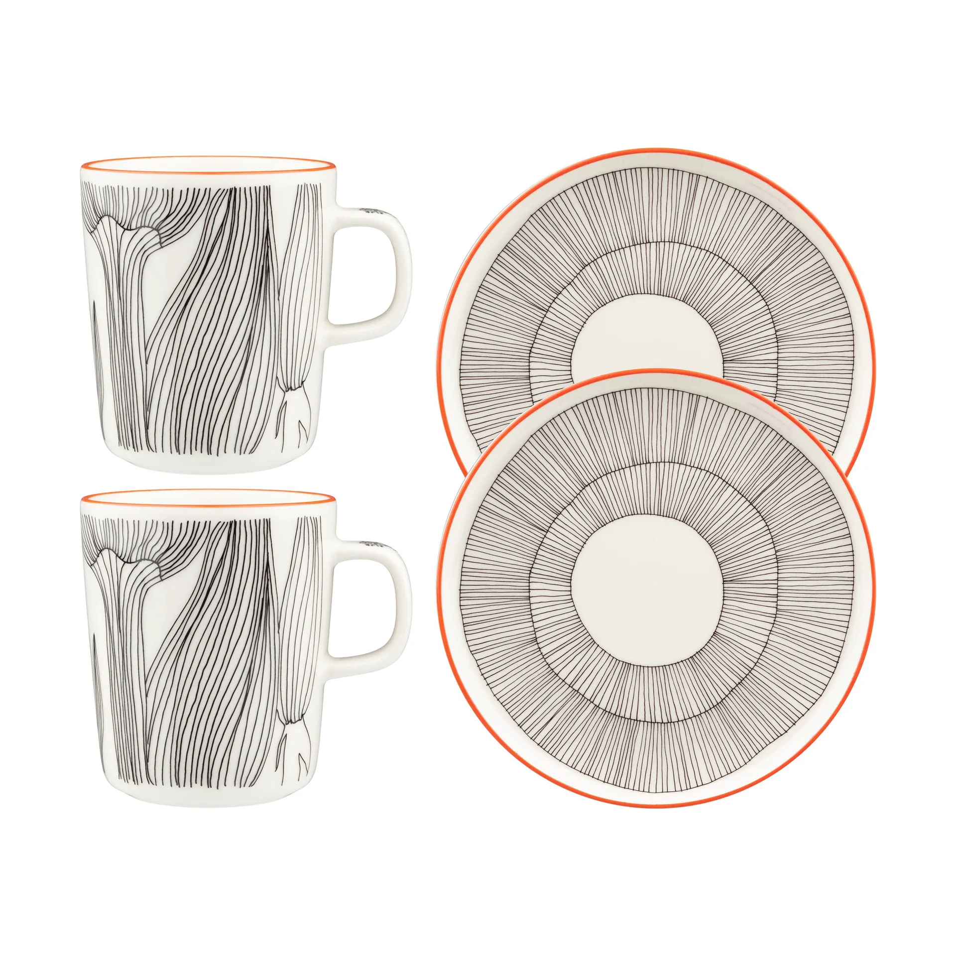 Kukat Puhkeavat aamiassetti 4 osaa, White-black-orange Marimekko
