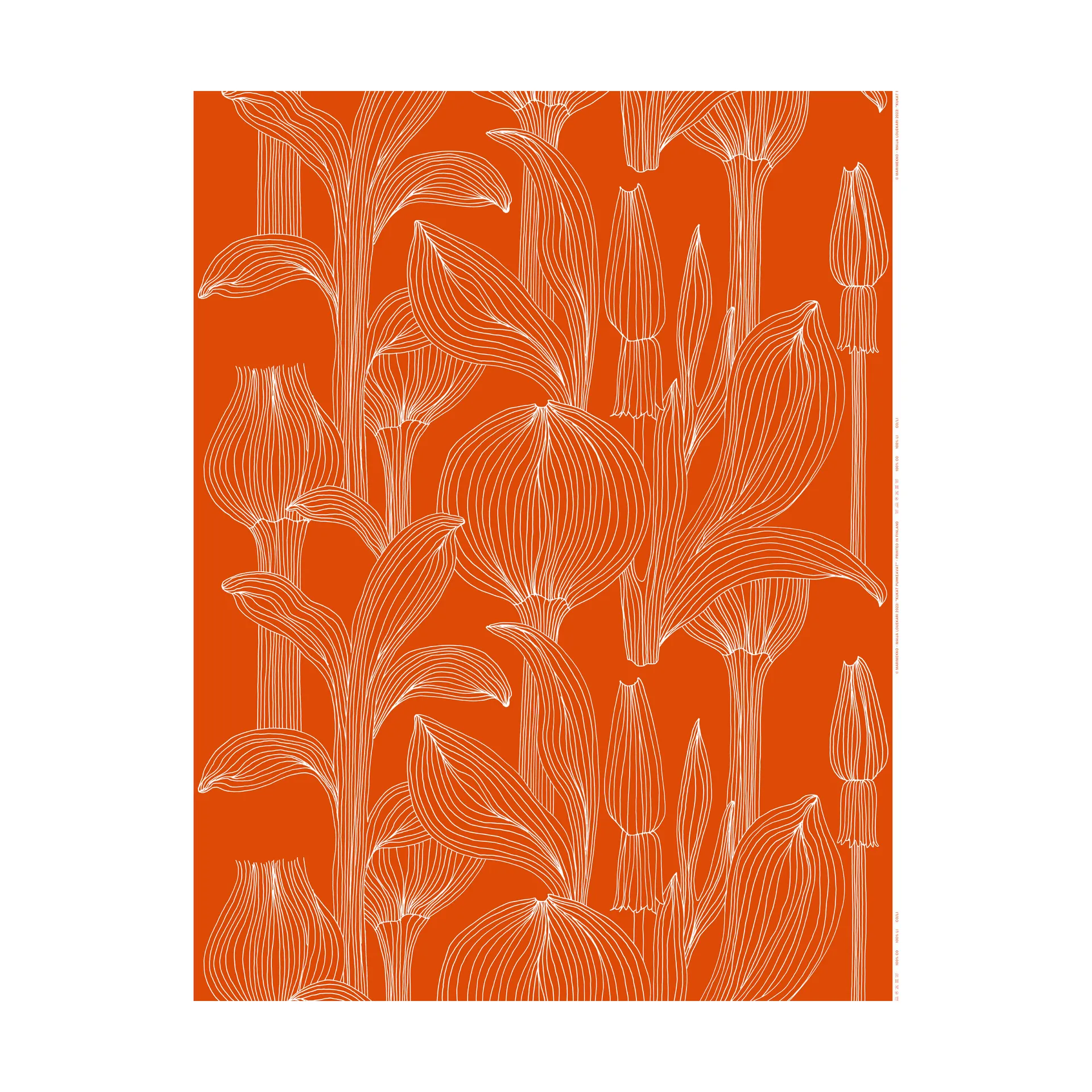 Kukat Puhkeavat kangas puuvillasatiini, Tomato red-white Marimekko