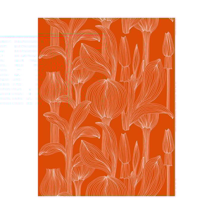 Kukat Puhkeavat kangas puuvillasatiini - Tomato red-white - Marimekko