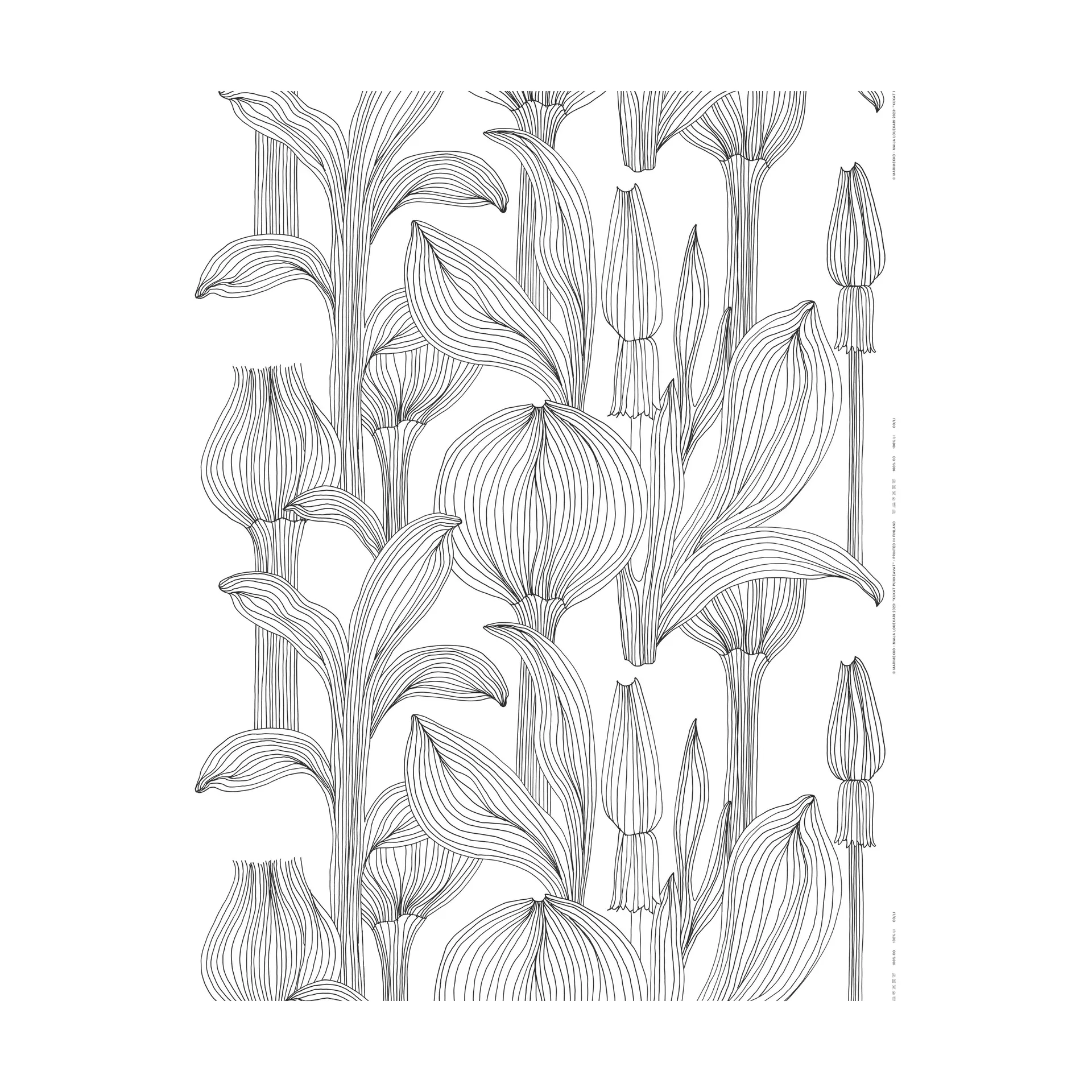 Kukat Puhkeavat puuvillakangas, White-black Marimekko