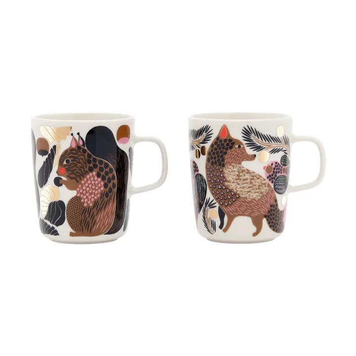 Kurre Ketunmarja muki - White-multicolour-gold, 25 cl, 2 kpl - Marimekko