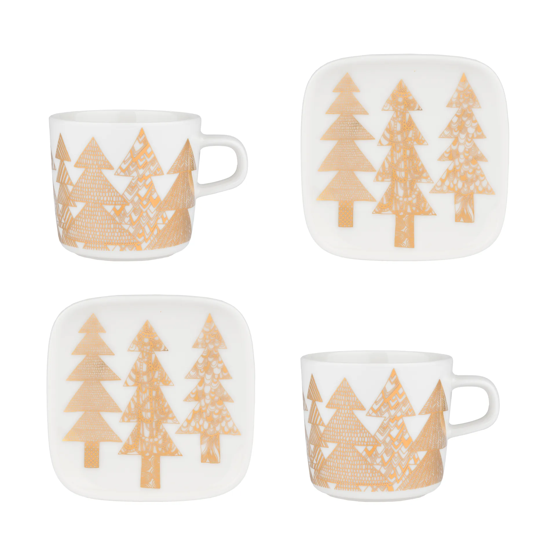 Kuusikossa kuppi ja lautanen setti 20 cl 4 osaa, White-gold Marimekko