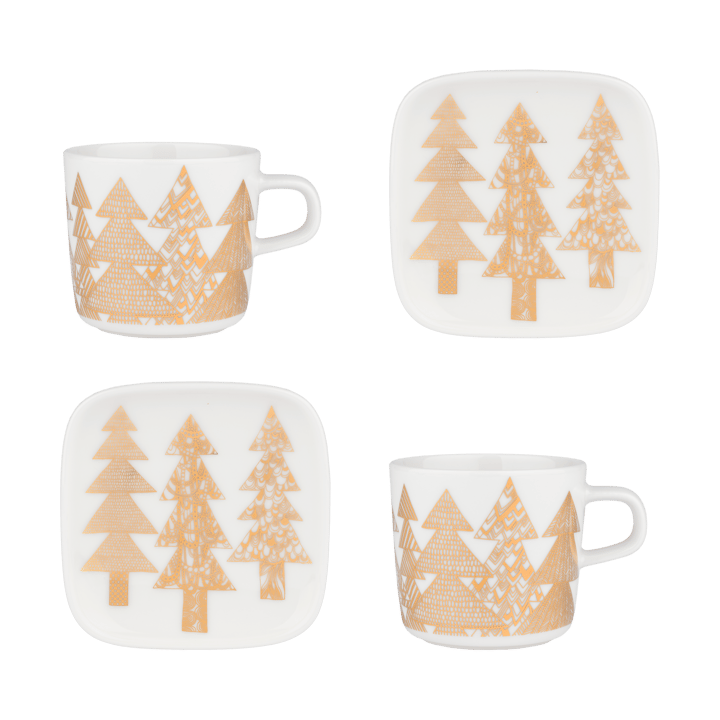 Kuusikossa kuppi ja lautanen setti 4 osaa - White-gold - Marimekko