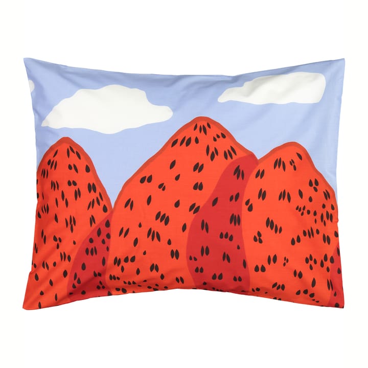 Mansikkavuoret tyynyliina 50x60 cm - Vaaleansininen-punainen - Marimekko