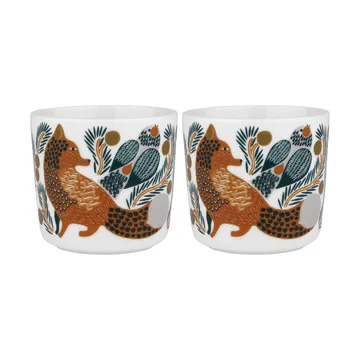 Oiva Ketunmarja korvaton kahvikuppi 20 cl, 2-pakkaus - White-brown-dark green - Marimekko