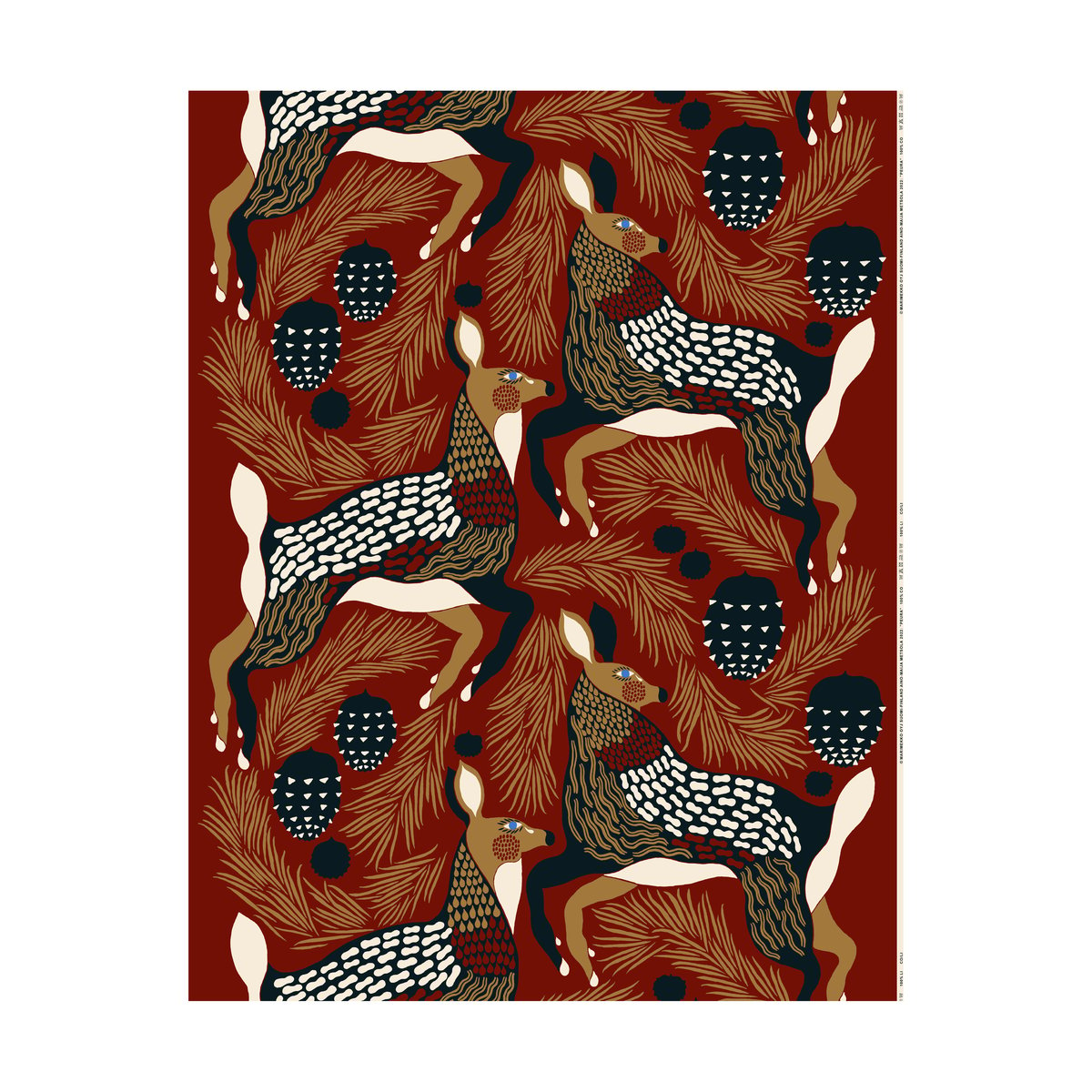 Marimekko Peura puuvillakangas Red-beige-dark blue