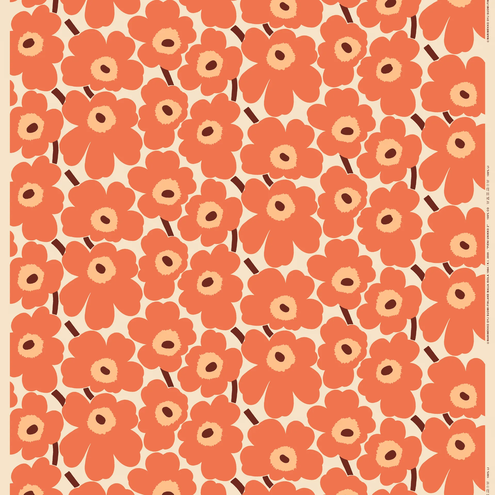 Pieni Unikko kangas puuvilla, Beige-Oranssi-Ruskea Marimekko
