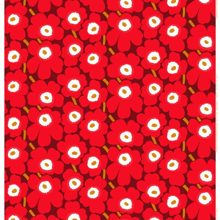 Pieni Unikko kangas puuvilla - Tummanpunainen-vaaleanharmaa-ruskea - Marimekko