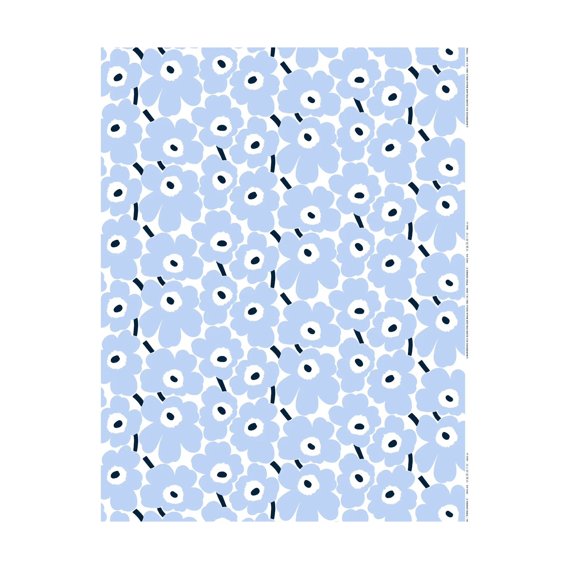 Pieni Unikko kangas puuvilla, White-light blue-dark blue Marimekko