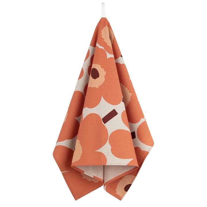 Pieni Unikko -keittiöpyyhe puuvilla-pellava 47x70 cm, Beige-Oranssi-Ruskea Marimekko
