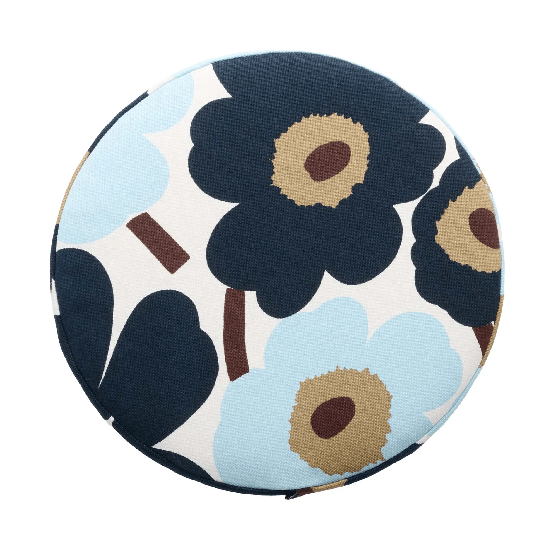 Pieni Unikko pyöreä istuinpehmuste, White-blueberry-cold blue-dark brown Marimekko