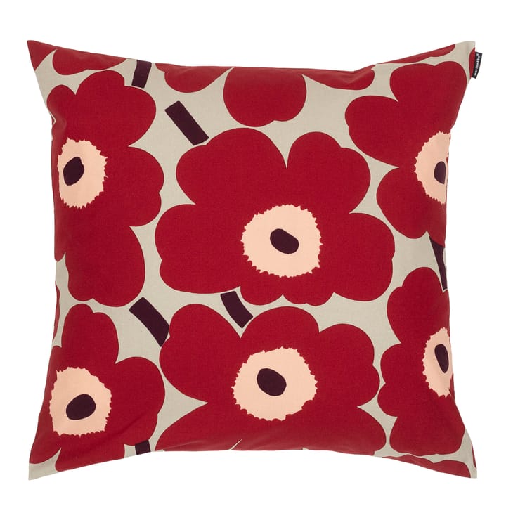 Pieni Unikko -tyynynpäällinen 50 x 50 cm - Tummanpunainen-vaaleanpunainen-beige - Marimekko