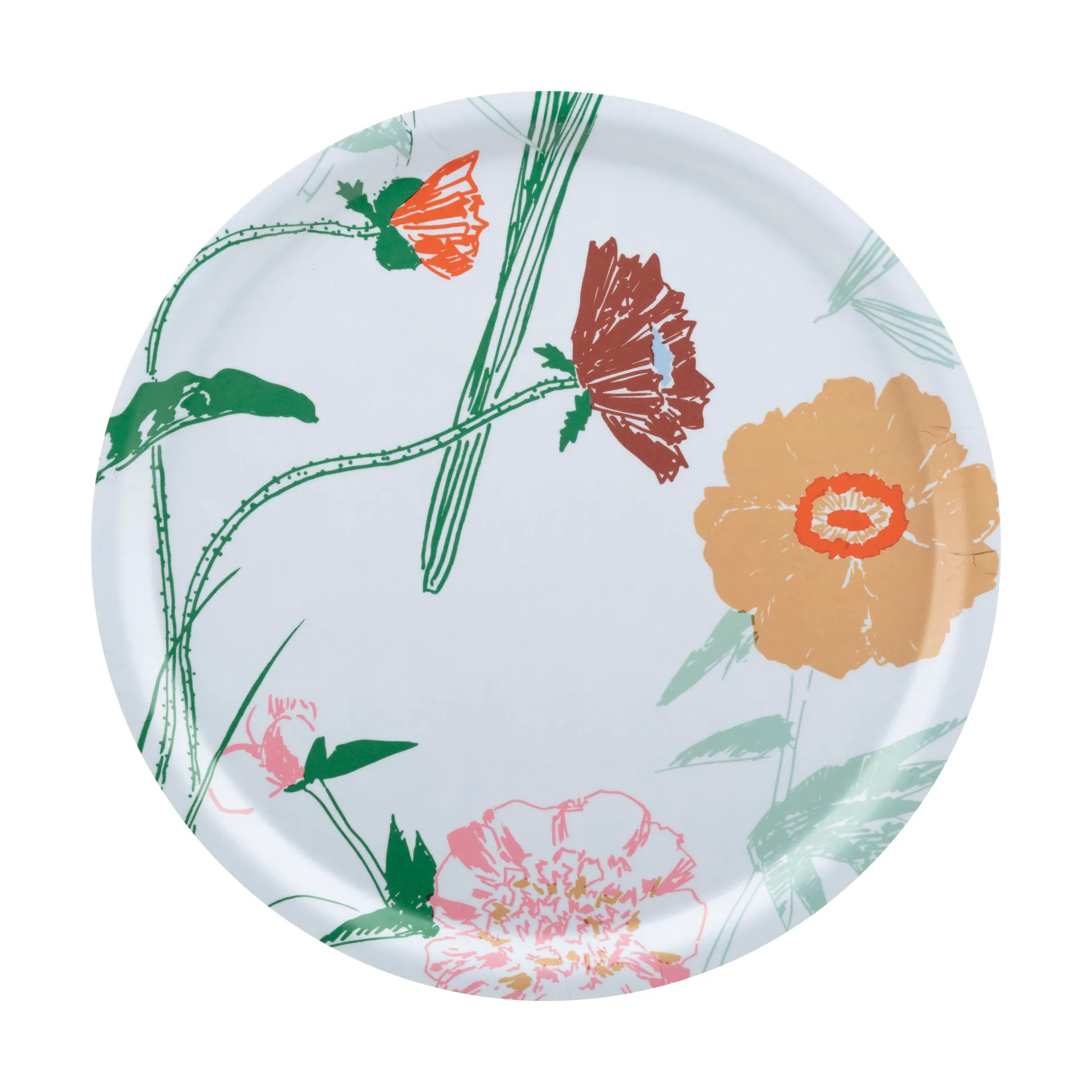Puutarhakutsut tarjotin Ø31 cm, White-green-beige- light pink Marimekko