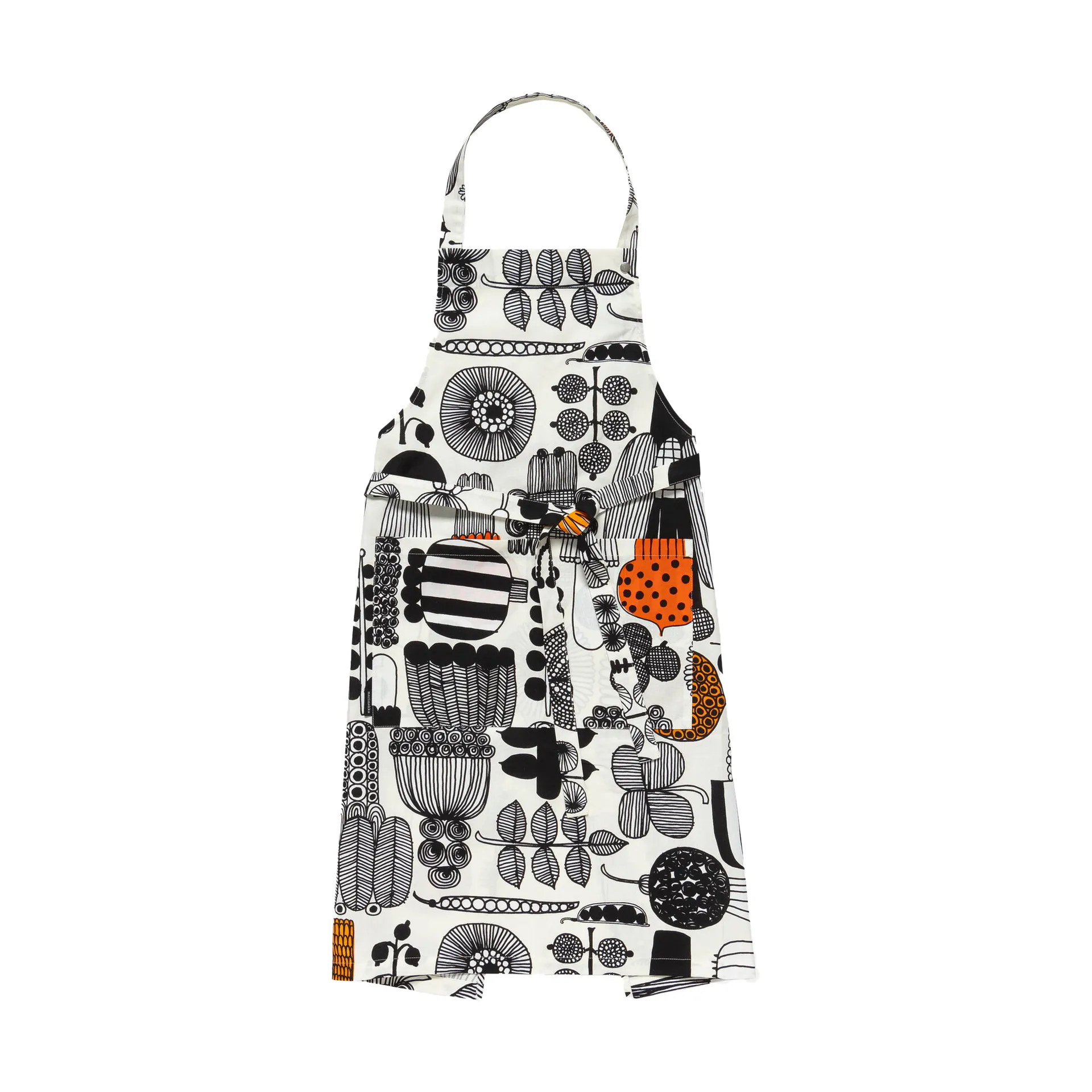 Puutarhurin parhaat -esiliina, White-black-orange Marimekko