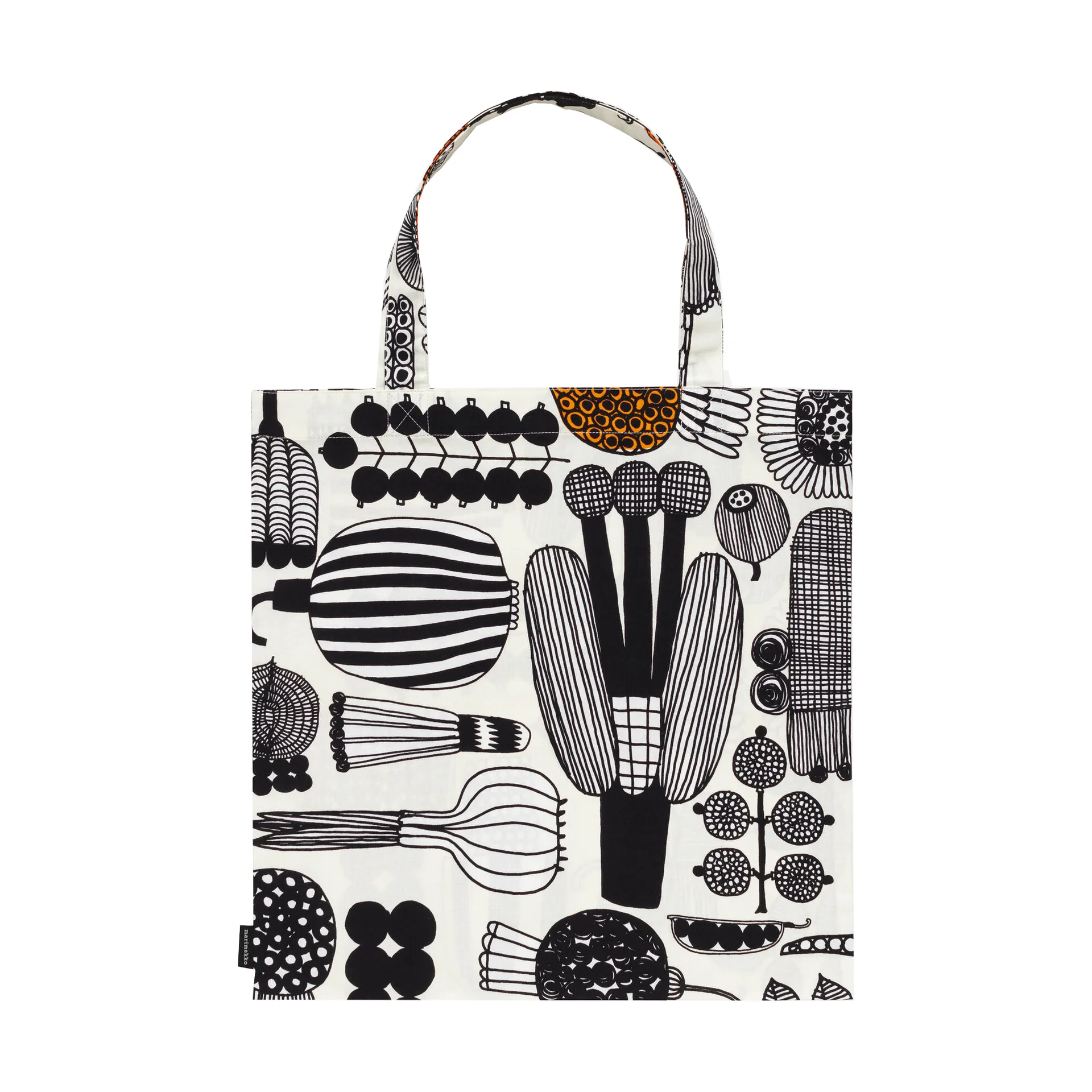 Puutarhurin parhaat laukku 44x43 cm., White-black-orange Marimekko