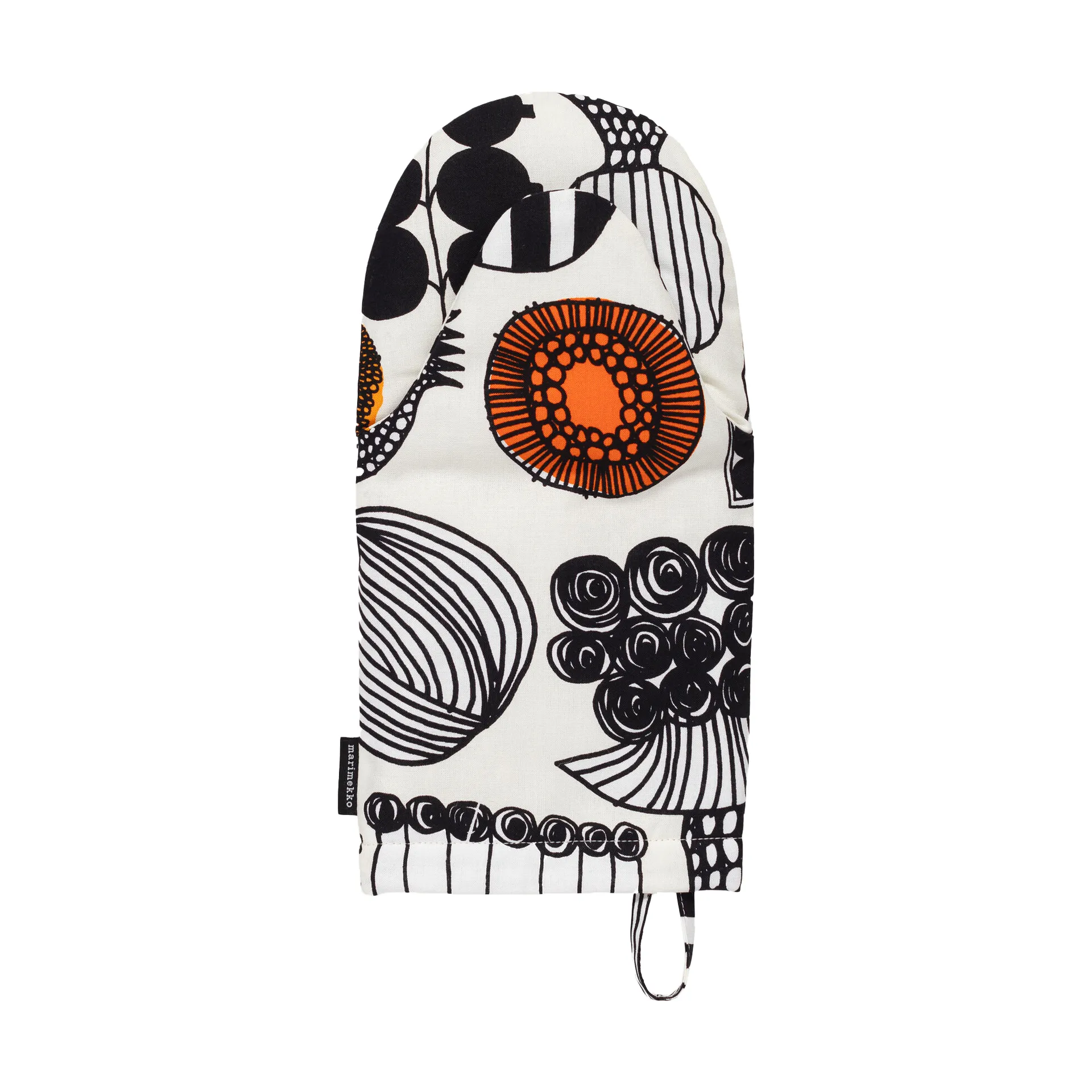 Puutarhurin parhaat -patakinnas, White-black-orange Marimekko