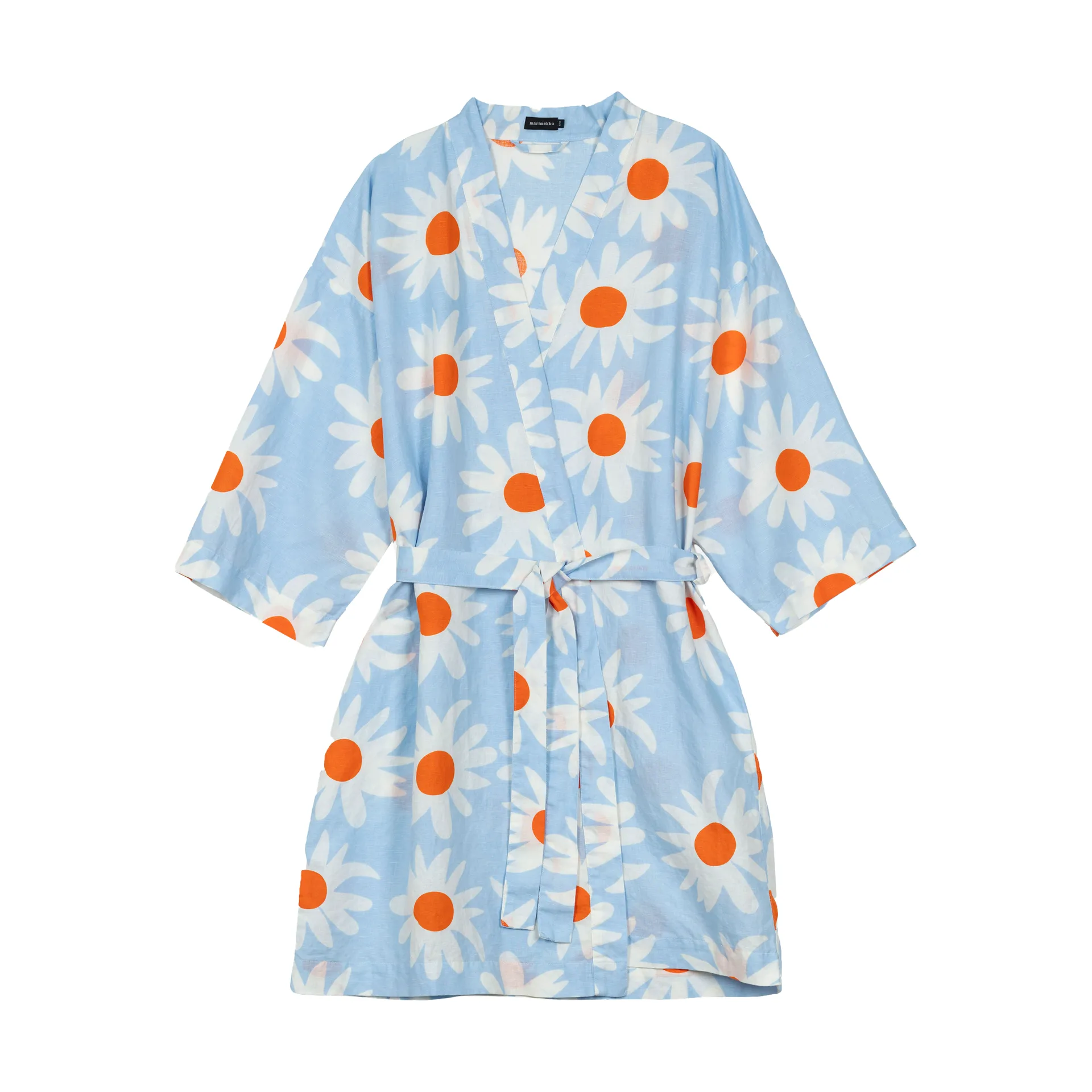 Rakastaa ei rakasta aamutakki, Orange-Off-white-light blue Marimekko