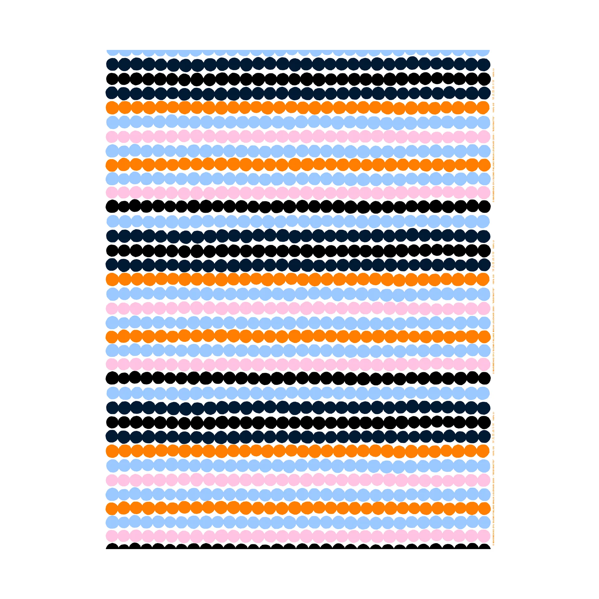 Räsymatto kangas, White-light blue-orange-pink Marimekko