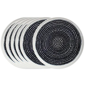 Räsymatto lautanen 20 cm 6 kpl musta pikkupallollinen - Marimekko