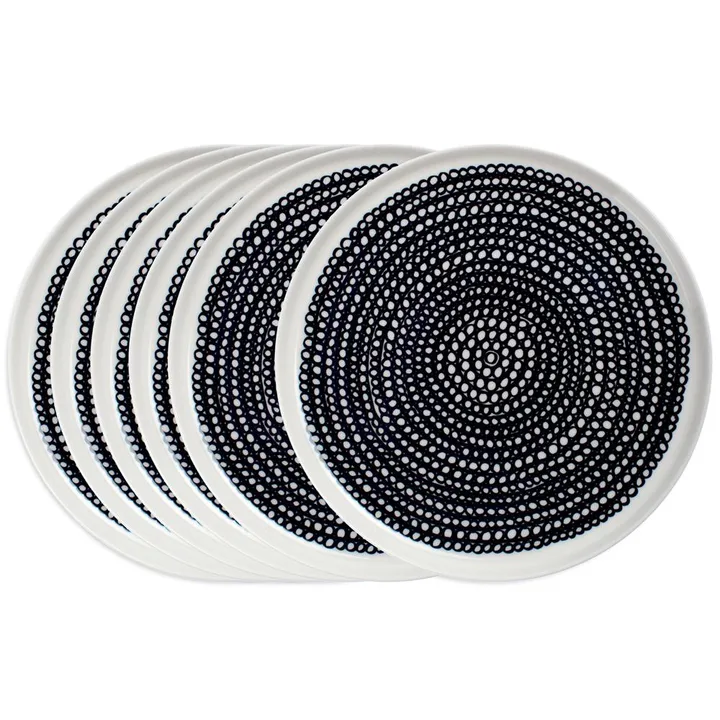 Räsymatto lautanen 20 cm 6 kpl musta pikkupallollinen - Marimekko