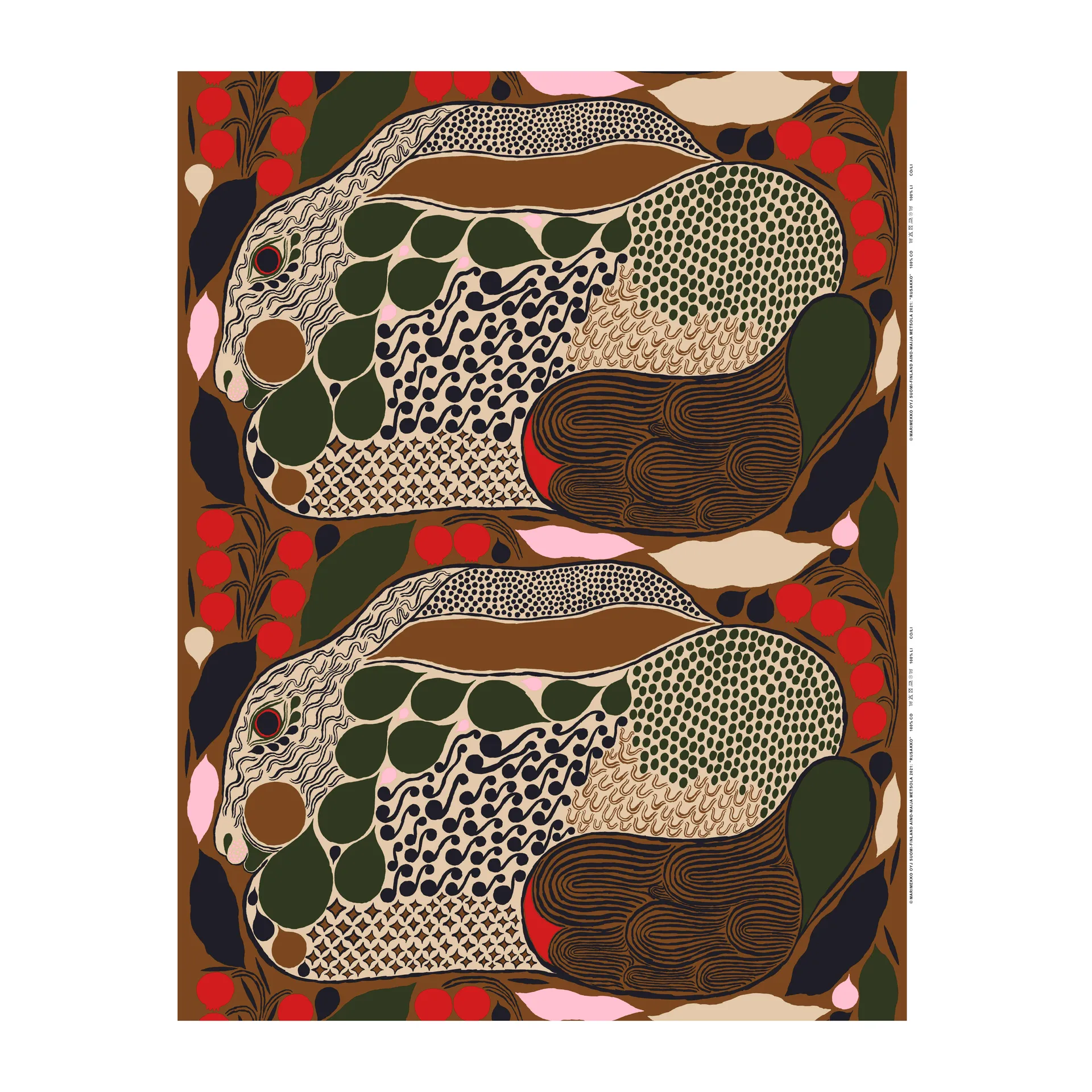 Rusakko vahakangas, ruskea-tummansininen-punainen Marimekko