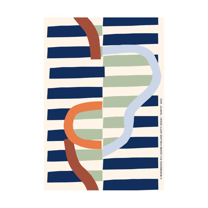 Siirto juliste 50x70 cm, Powder-dk.blue-lt.blue-coral Marimekko